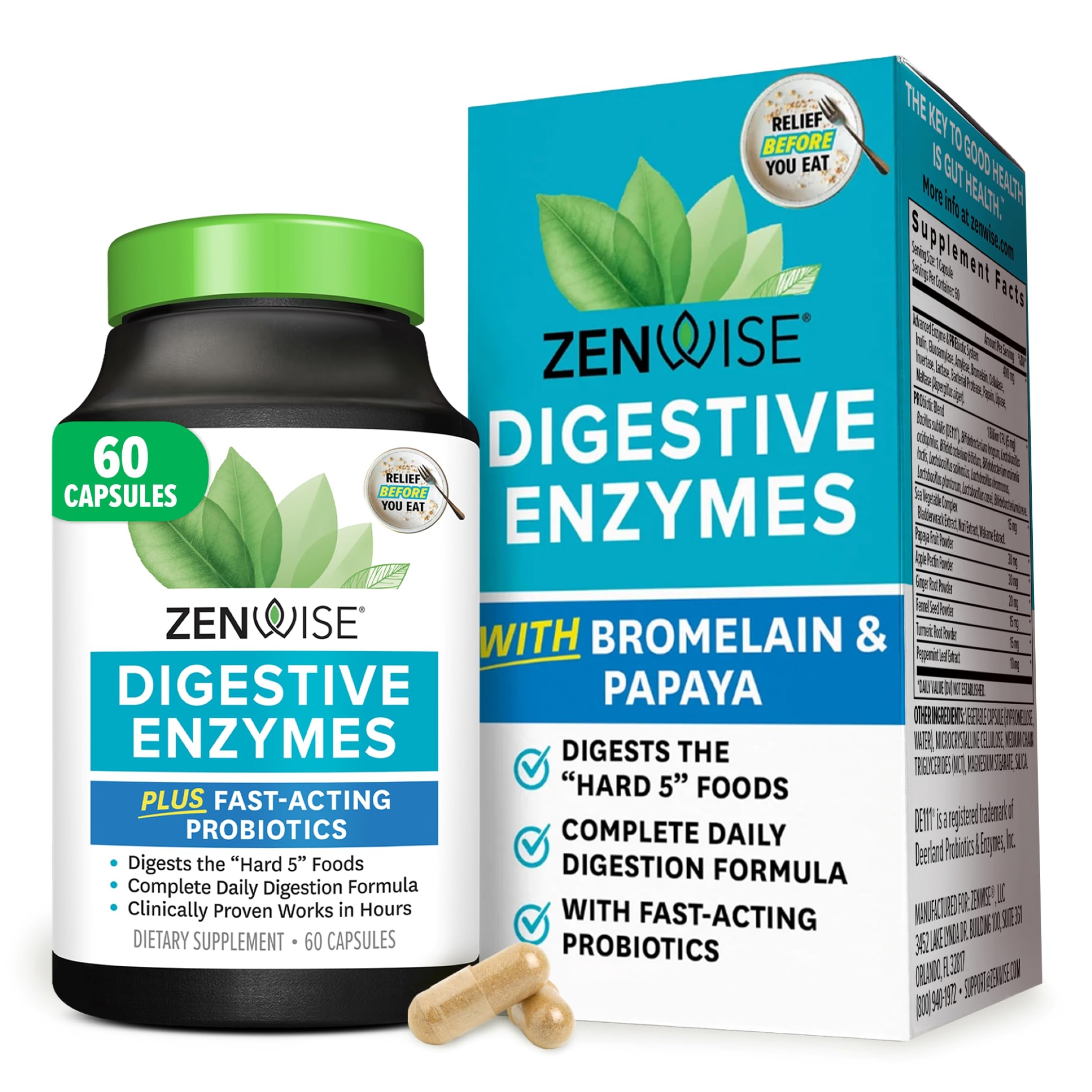 Digestive Enzymes Plus Prebiotics - Natural Lactase Support for Better Digestion - 60 Vegetarian Capsules