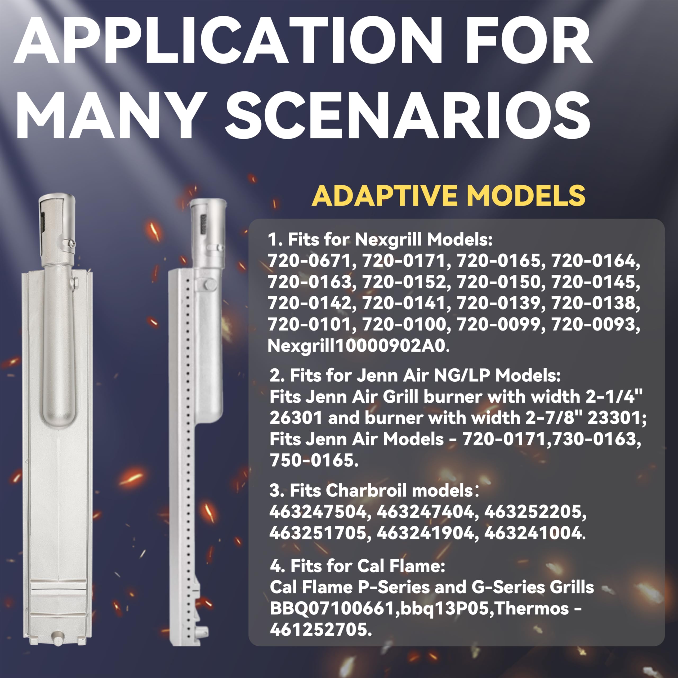 Paquete de 4 quemadores de barbacoa de acero inoxidable 304 fundido resistente 15-13/16, piezas de repuesto para Jenn Air modelos 720-0061, 720-0062, 720-0063 y más, modelos Nexgrill, Charbroil Cal