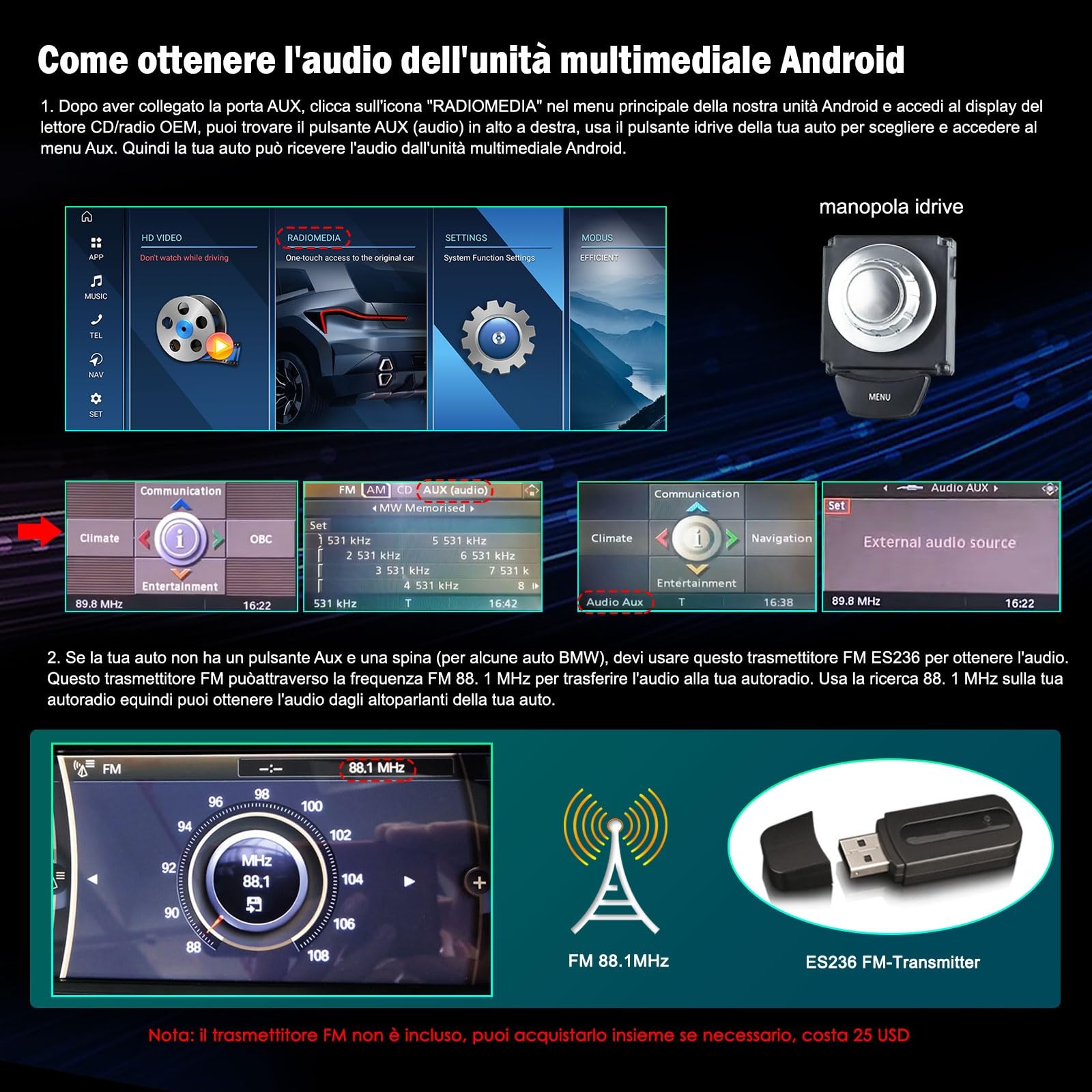 Erisin Android 16 12,3 pollici Qualcomm 8-Core 8GB+128GB Autoradio Navigatore GPS per BMW X5 E70 BMW X6 E71 CIC Schermo tattile iDrive Wireless CarPlay Android Auto Bluetooth 5.1 WiFi Canbus DSP USB