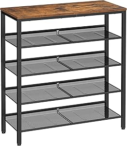 VASAGLE シューズラック 5段 大容量 木製 玄関収納 ヴィンテージ 靴収納 通気性