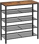 VASAGLE Schuhregal, Schuhablage, 5 Ebenen, große Oberfläche für Taschen, verstellbare Gitterablagen, platzsparend für Eingangsbereich, Flur, Metall, Industrie-Stil, vintagebraun-schwarz LBS038B01