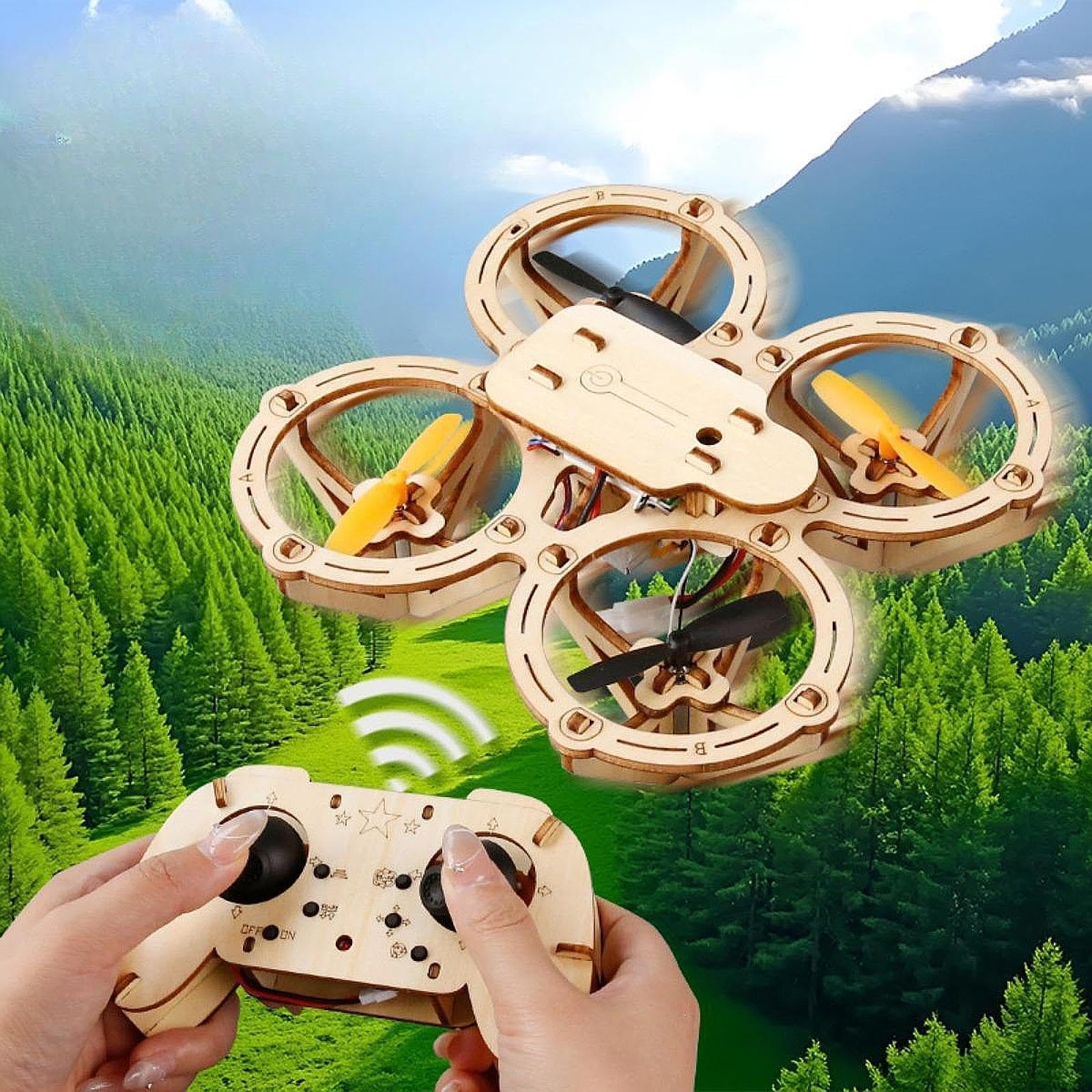 Kit Scientifique de Quadricoptère en Bois à Monter Soi-même - Assemblage Simple et Polyvalent pour Les Enfants de 8 Ans et Plus