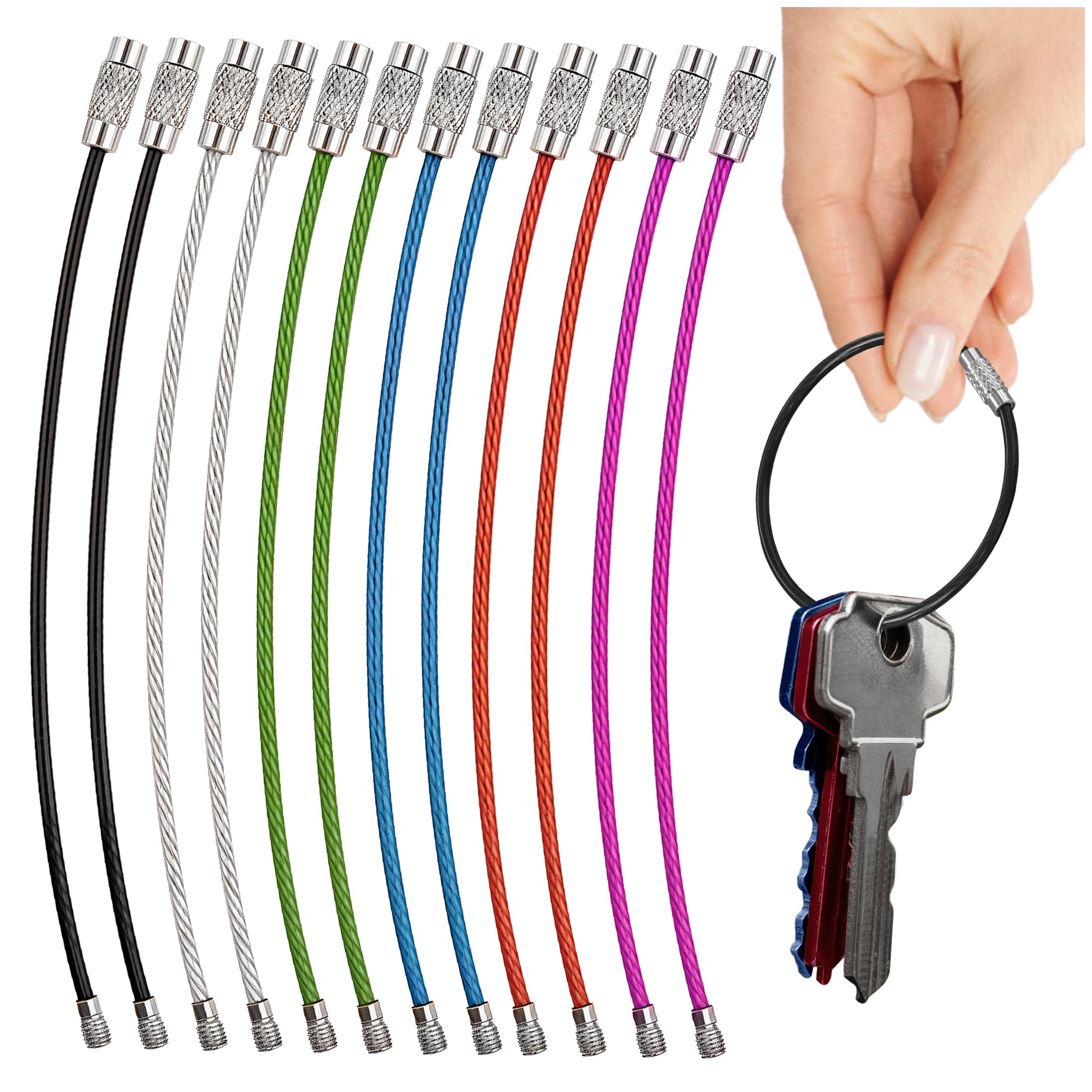 Officewerks Wire Keyrings, 4-Inch, 12 Pack, Flexible Keychain with Plastic Coated Steel for Keys, Luggage Tags, Key Fobs
