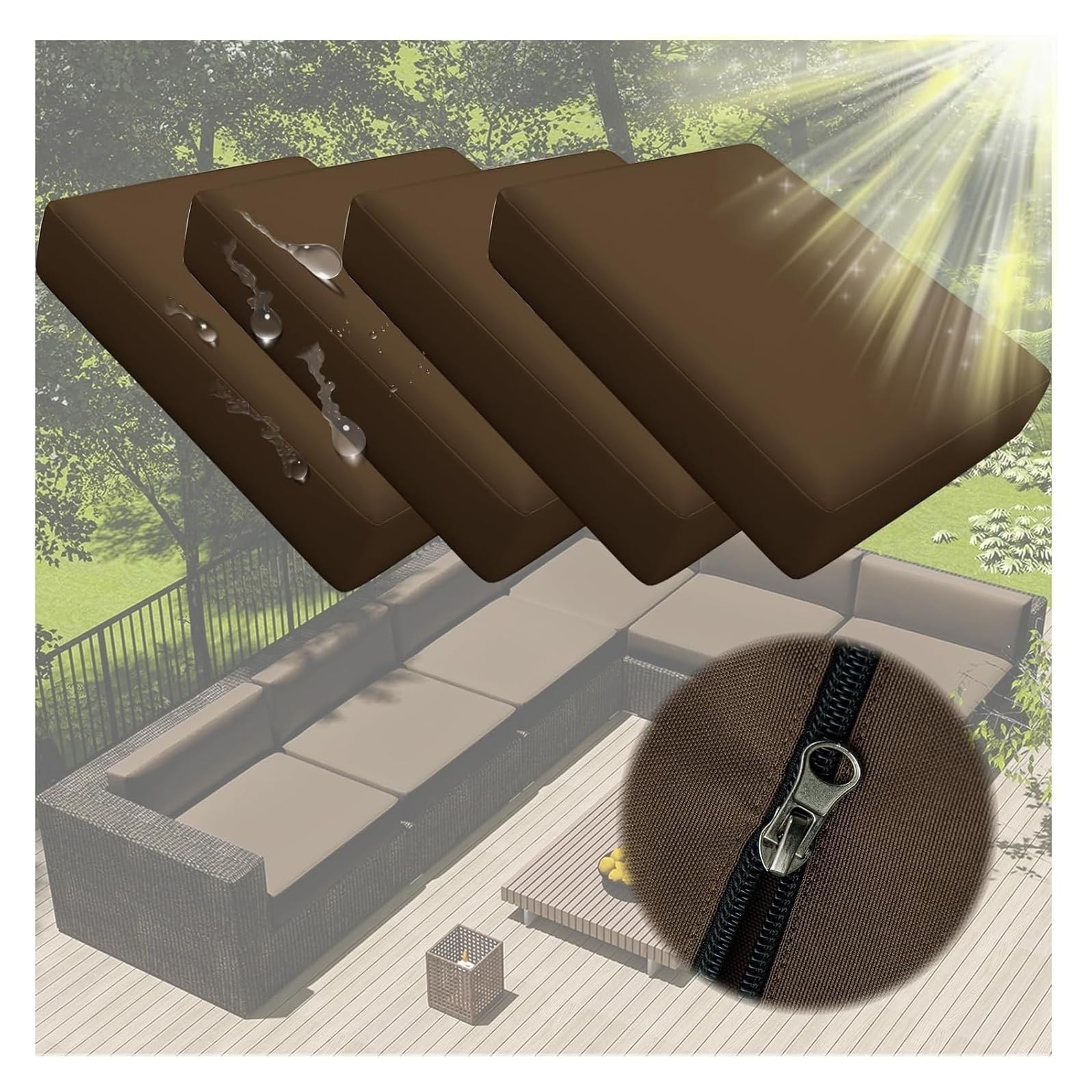Set di federe impermeabili per divano, 2/4/6 pezzi con cerniera, cuscini rimovibili per sedia per interni ed esterni, in pelliccia di rattan da patio, perfetti per l'arredamento della casa (11, 4