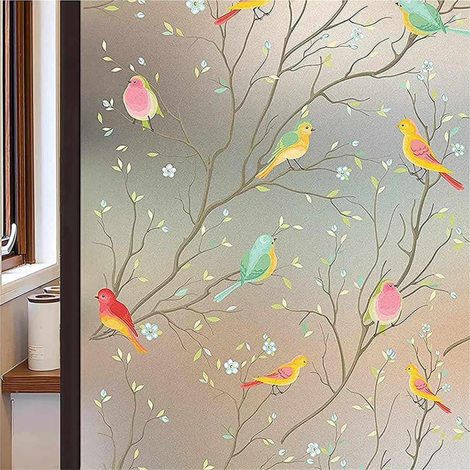 Shallezsou One Color Window Films Stained Glass Window Film Privacy Non-Adhesive Static Cling Sun Blocking Heat Control Decorative(55X200cm)