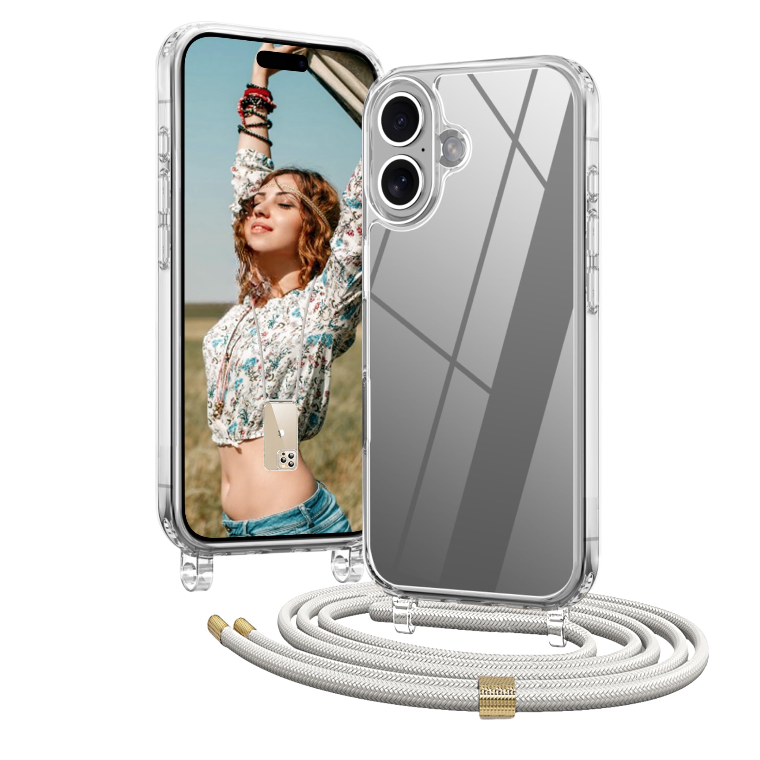 OLEPHY Handykette für iPhone Hülle mit Band, Necklace Handyhülle, Transparente Schutzhülle zum Umhängen [Verstellbarem und Demontage Umhängeband],