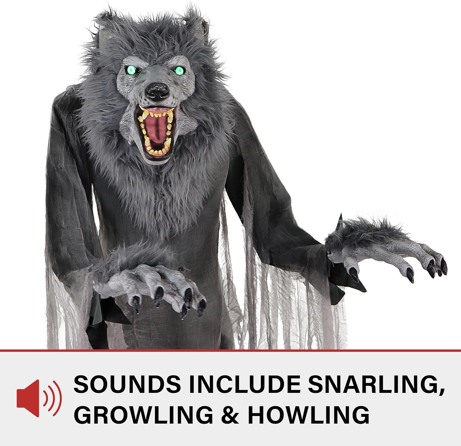 Haunted Hill Farm 7-Ft. Tall Motion-Activated Towering Werewolf by SVI, Premium Halloween Animatronic, Plug-in (HHTWRWOLF-1FLSA)