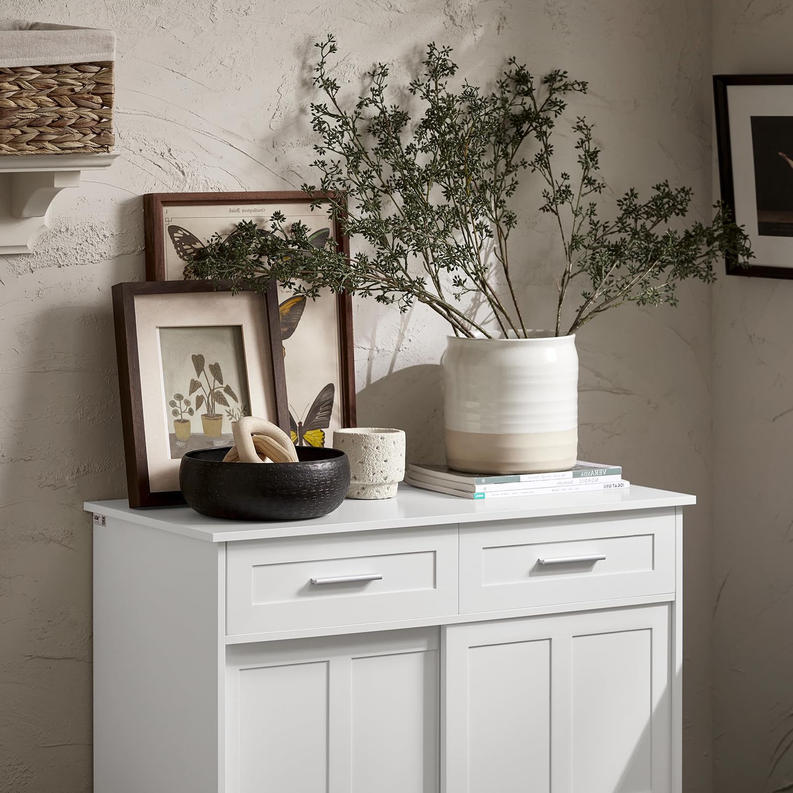 SoBuy Credenza con ante scorrevoli, Mobile da cucina, Armadio da soggiorno, Buffet Bianco 80x40x85cm FSB84-W