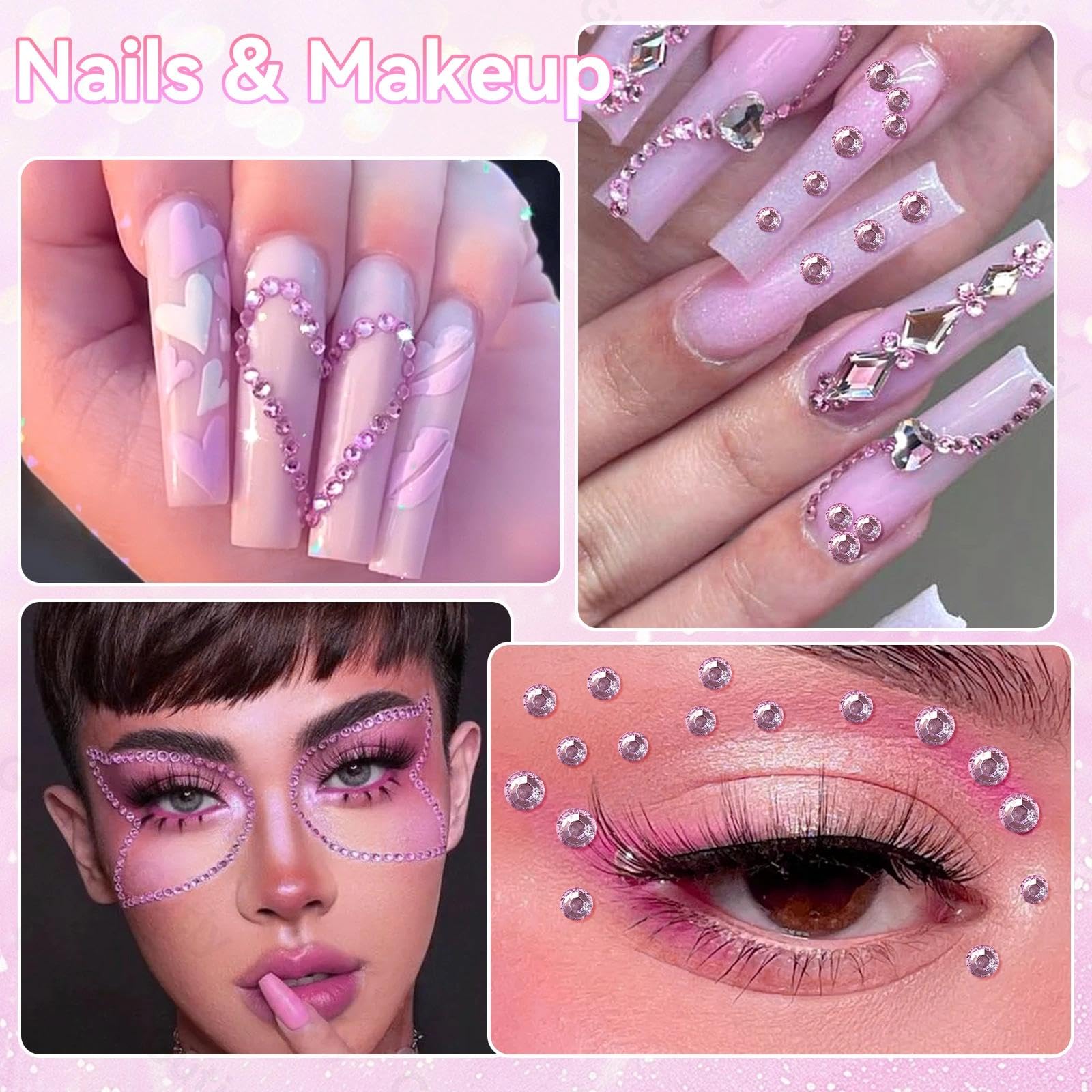 Strass neri a 24 griglie per kit Bedazzling, dimensioni miste, gemme in resina Jelly Bedazzling, gemme per artigianato, strass in resina con retro piatto, per fai da te per trucco viso