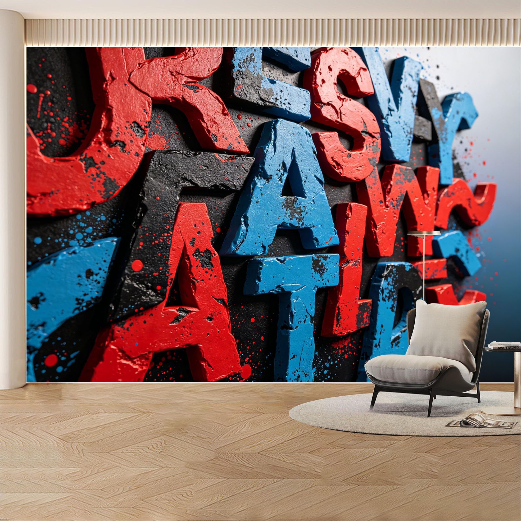 Custom Wall Mural Wallpaper 3D Typography Graffiti Art Removable SelfAdhesive Large Photo for Living Room， Bedroom， Office