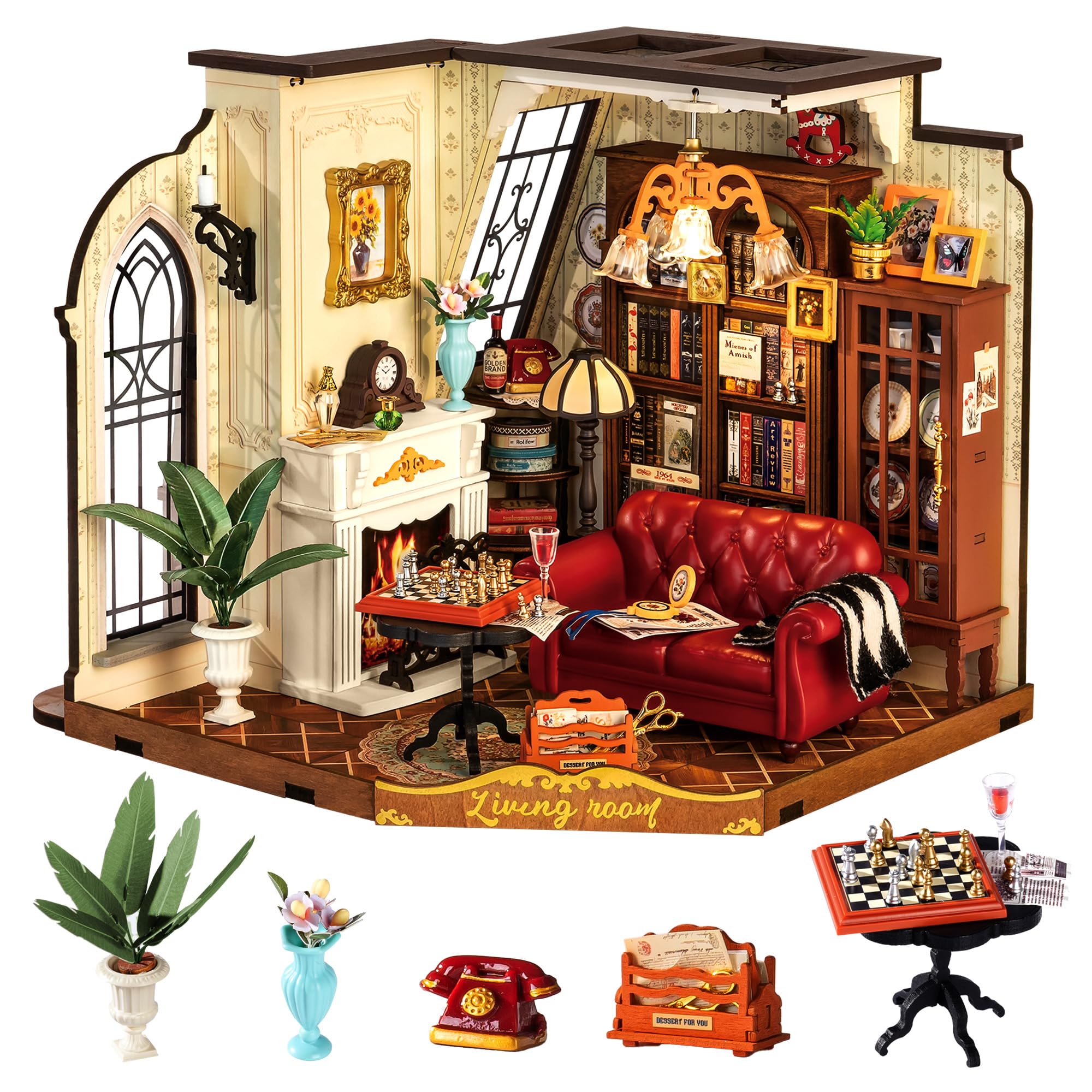 Rolife DIY Miniatur Haus Catherines Wohnzimmer Puppenhaus Bausatz für Erwachsene zum Basteln Miniatur Puppenhaus zur Heimdekoration Geburtstagsgeschenk für Mädchen