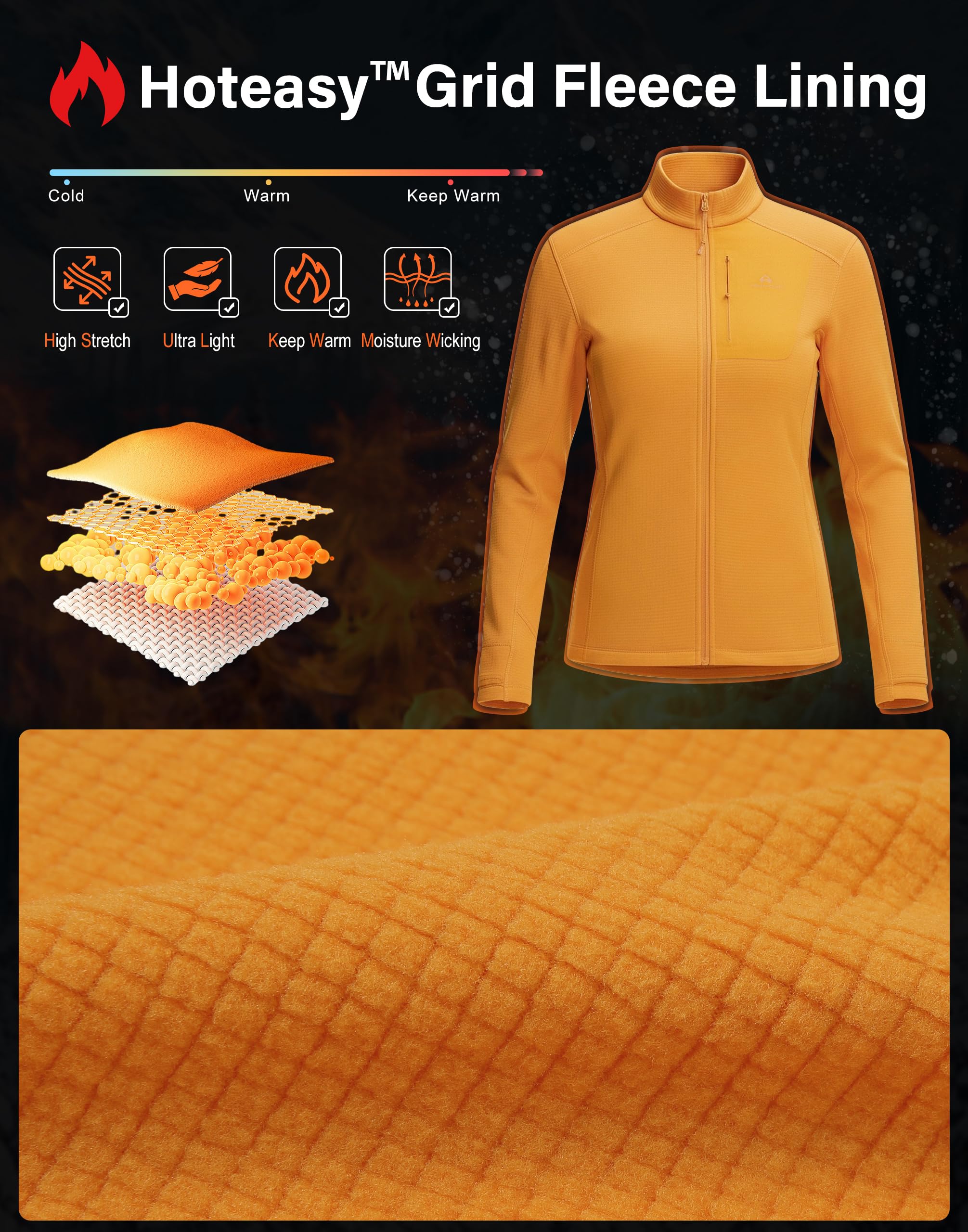 Pioneer Camp Damen Fleecejacke ohne Kapuze – Leichtes, Atmungsaktives,Hohe Elastizität Fleeceshirt mit Reißverschluss Winddichter Stehkragen für Outdoor-Aktivitäten wie Klettern, Skifahren & Wandern