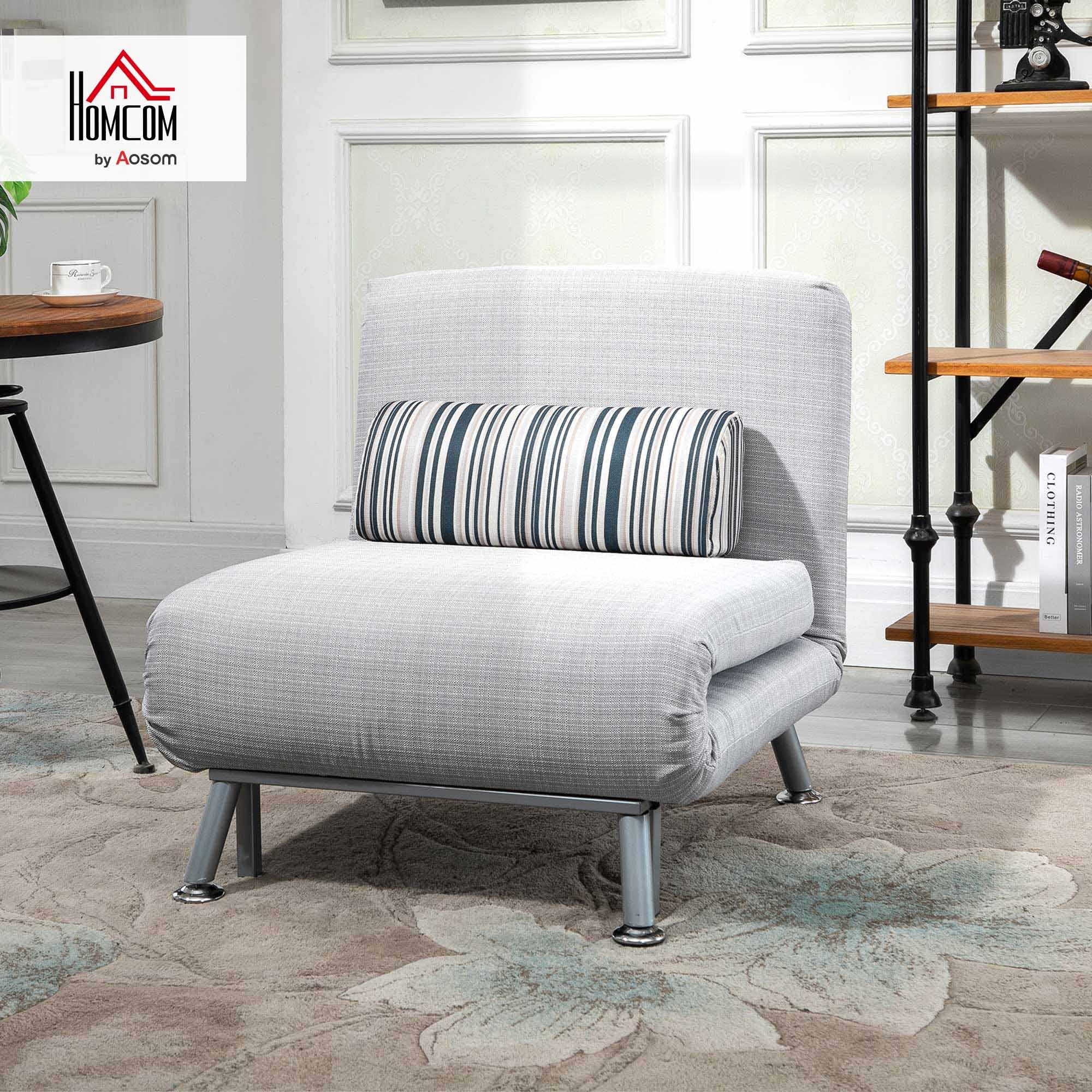 HOMCOM Poltrona Letto Singolo, Poltrona con Materasso e Cuscino Imbottito Sfoderabili - Schienale Regolabile 90-180° e Telaio in Metallo - 75x70x75 cm, Grigio