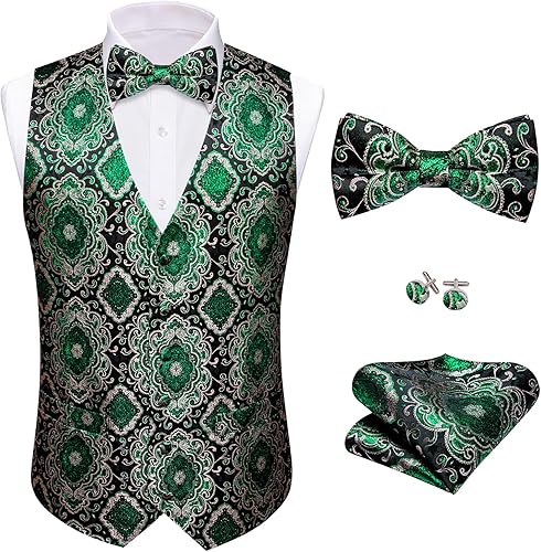 Miniatura 2 de Barry. Wang - Chaleco de Navidad para hombre con nieve, muñeco de nieve, árbol de Navidad, rojoverde, juego de chaleco navideño con corbatín