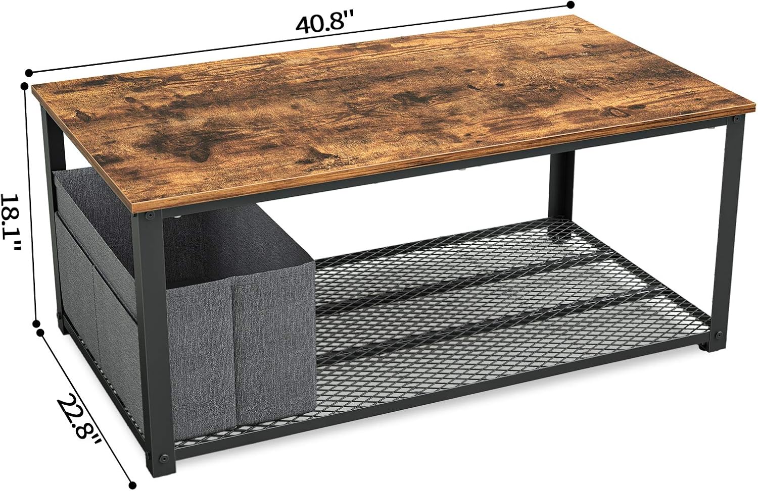 CubiCubi Industrial Coffee Table Tea Side Table with Storage Shelf for Living Room, Vintage Wooden Board with Stable Metal Frame, Easy Assembly, Rustic Brown : Home & Kitchen