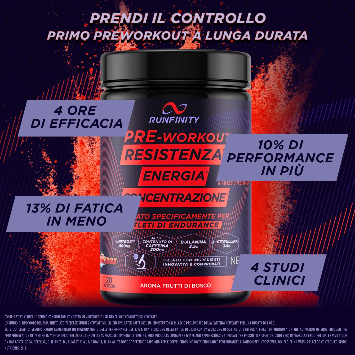 Pre Workout Runfinity – Booster di Energia a Lunga Durata: 4 Ore di Efficacia – Prestazioni Massime – Resistenza, Potenza & Concentrazione – Formula Premium con Ingredienti Brevettati
