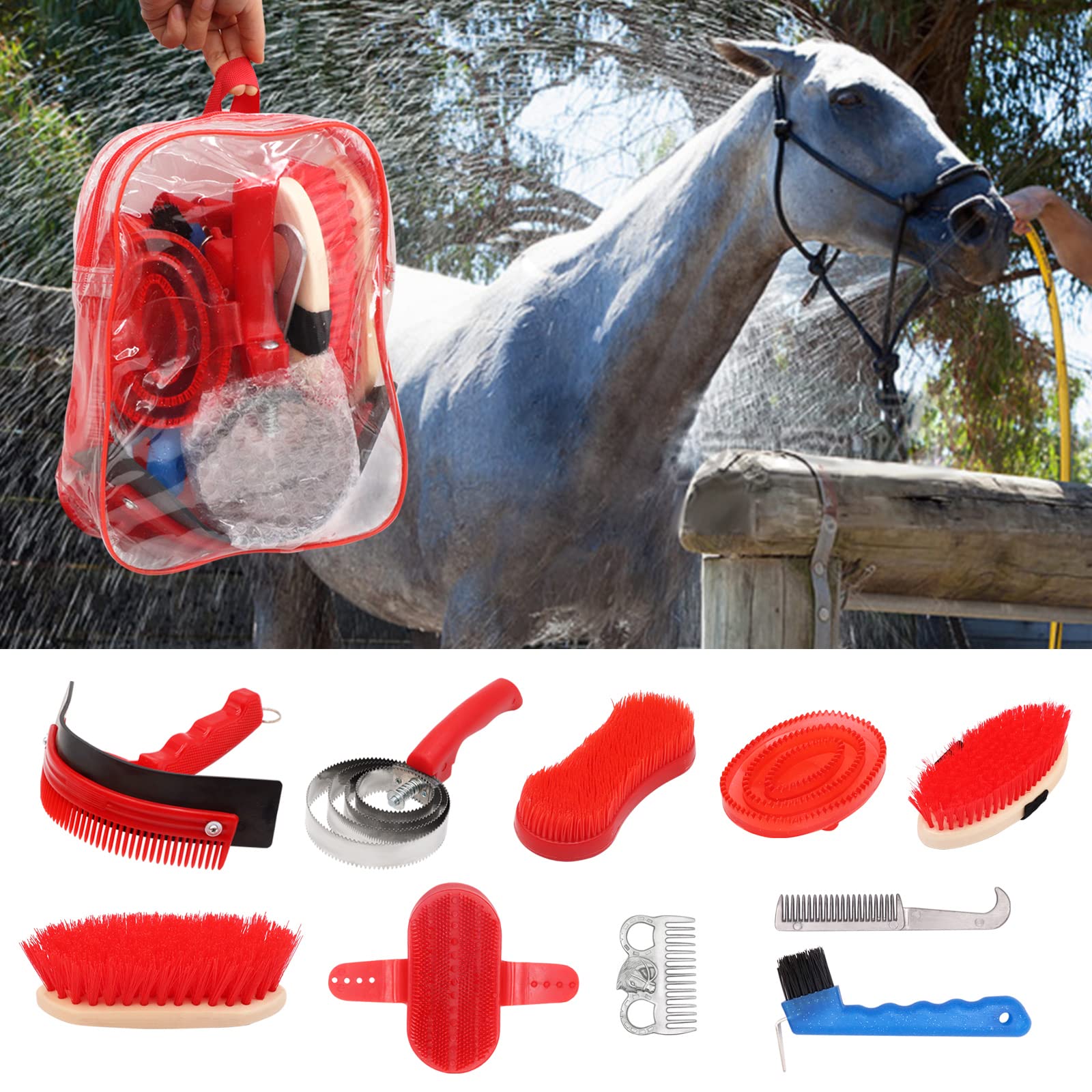 Juego de 10 cepillos para caballos | Juego de cepillos de caballo | cardán flexible | Striegel | Soldadura | Herramientas de corte de pezuñas | Juego de limpieza de caballos para Ganado