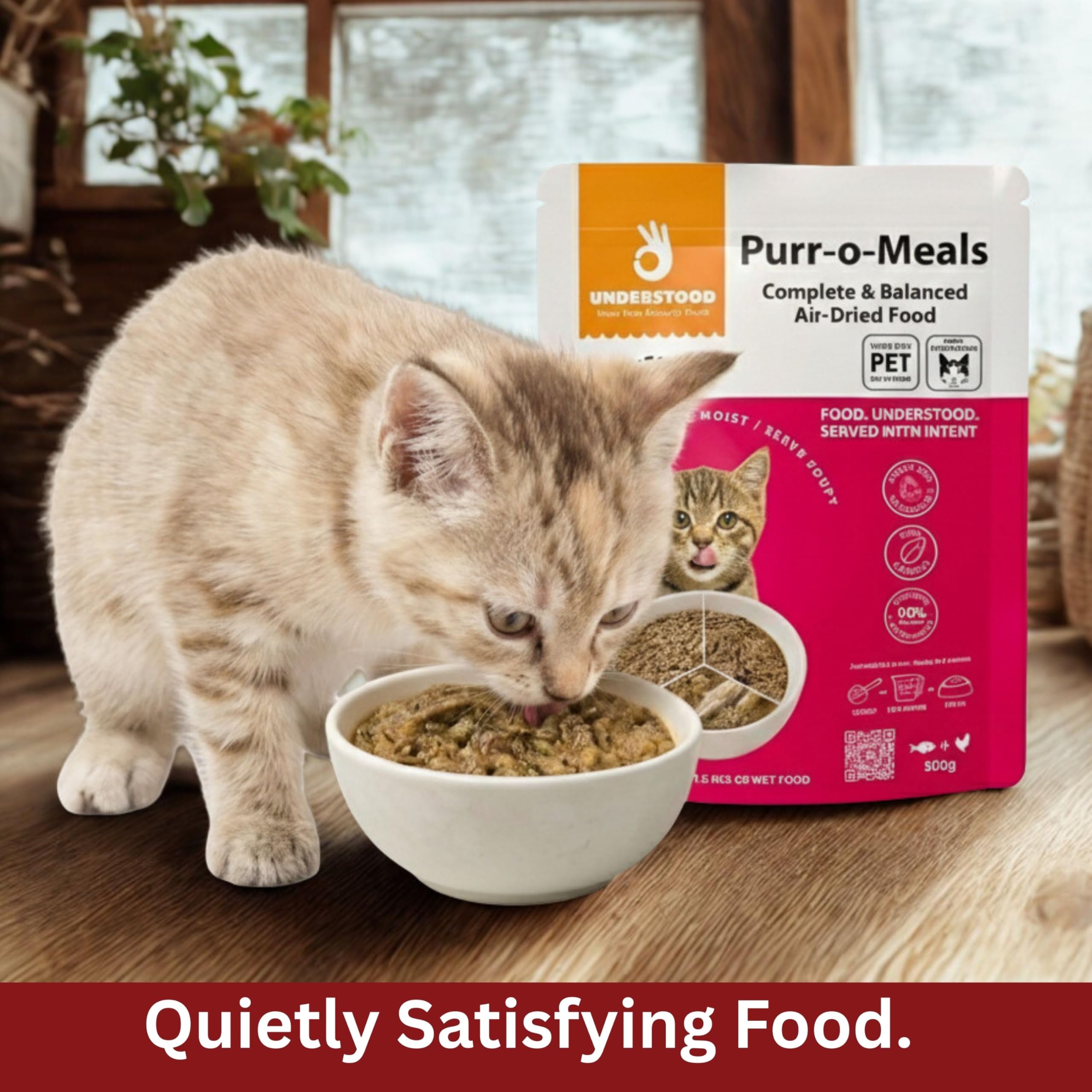 UNDERSTOOD Air Dry Kitten Food | 500g Makes 1.5 kg Wet Food | High Protein, Real Taurine from Anchovies and Chicken Heart | Growth Formula 3