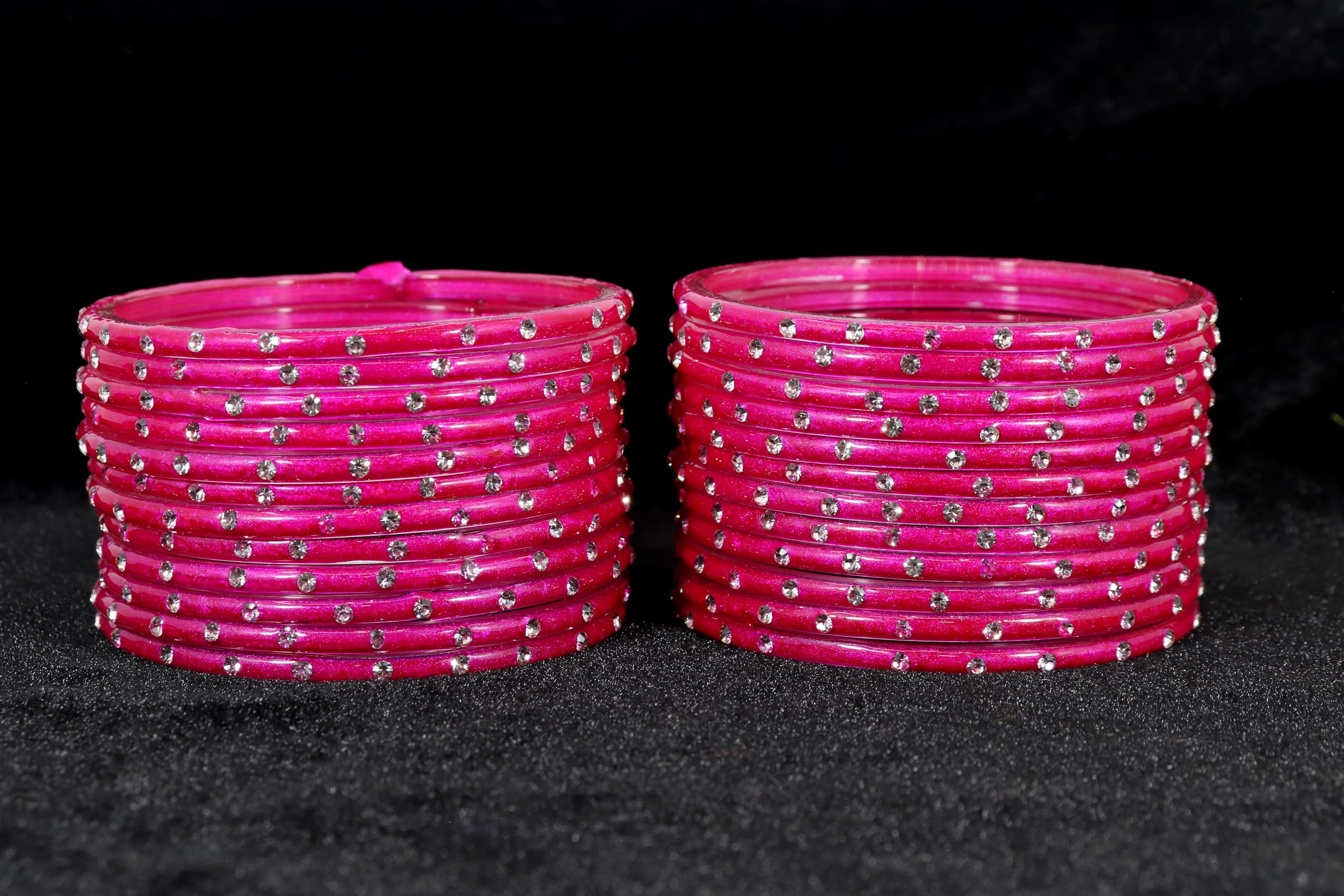 Plain Glass Bangles Set with Zircon Stone - Pack of 24