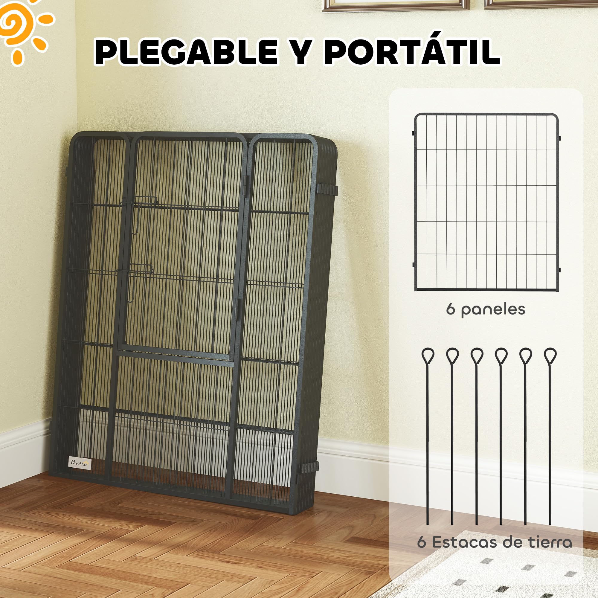 PawHut Parque para Perros de 6 Paneles de 100 cm de Altura, Vallas para Perros de Acero Plegable, con Puerta, para Interior y Exterior, Negro