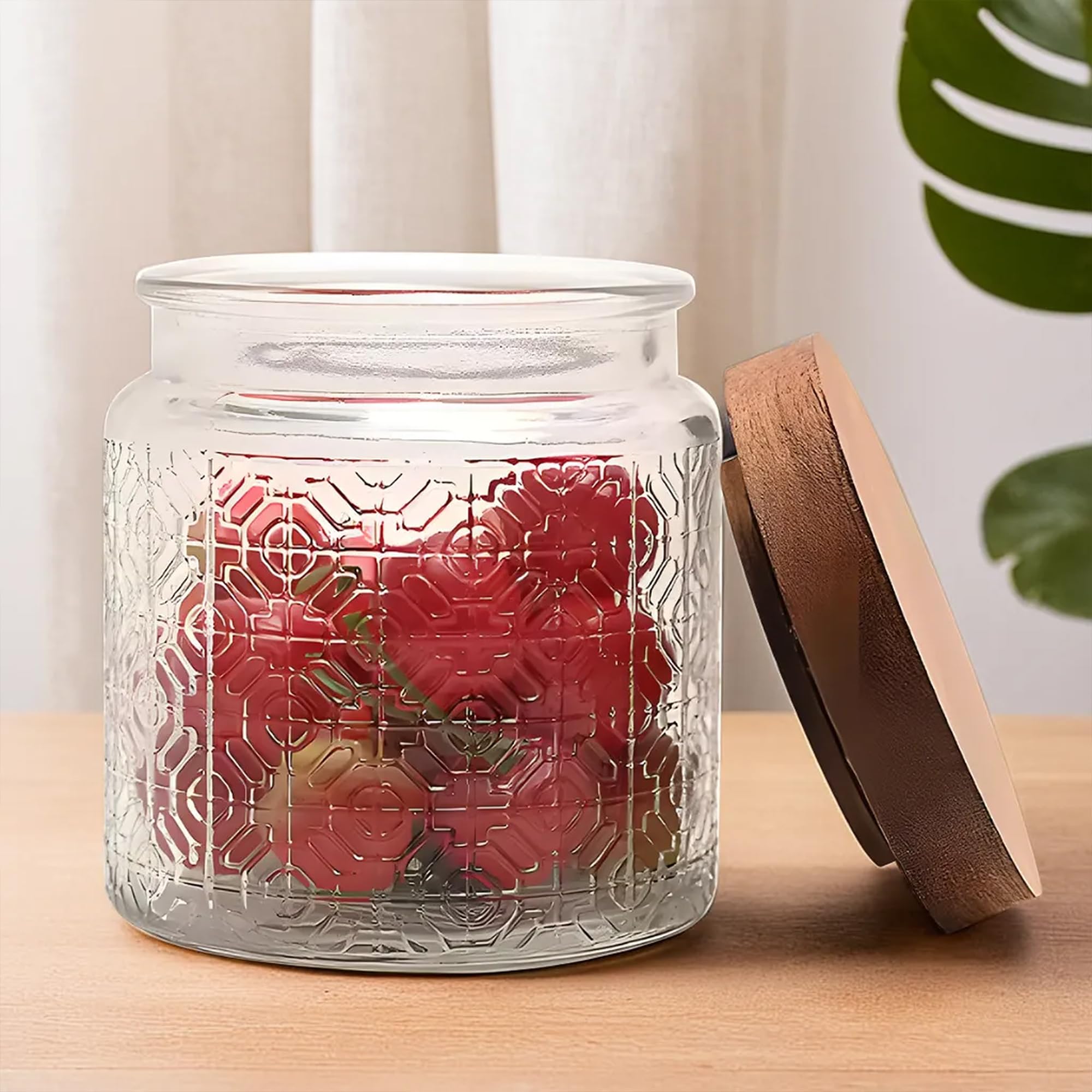 UMAI Glass Jar With Wooden Lid | Airtight Kitchen Containers For Storage | Textured Glass Jars for Kitchen (1000ml) (B0DBZL59QS) Amazon Price History, Amazon Price Tracker