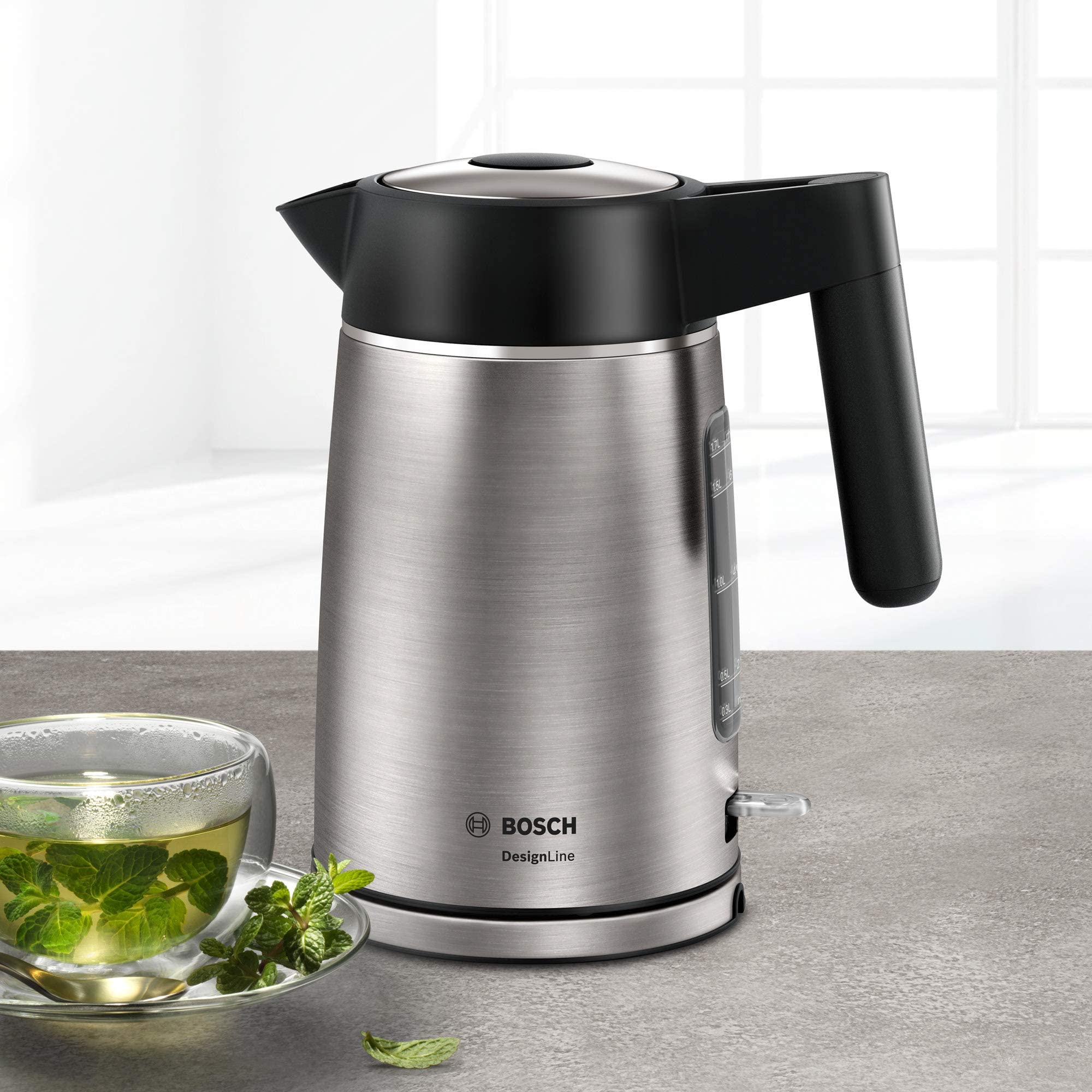 Bosch DesignLine - Hervidor de agua (1,7 l) Parte frontal cepillada. acero inoxidable