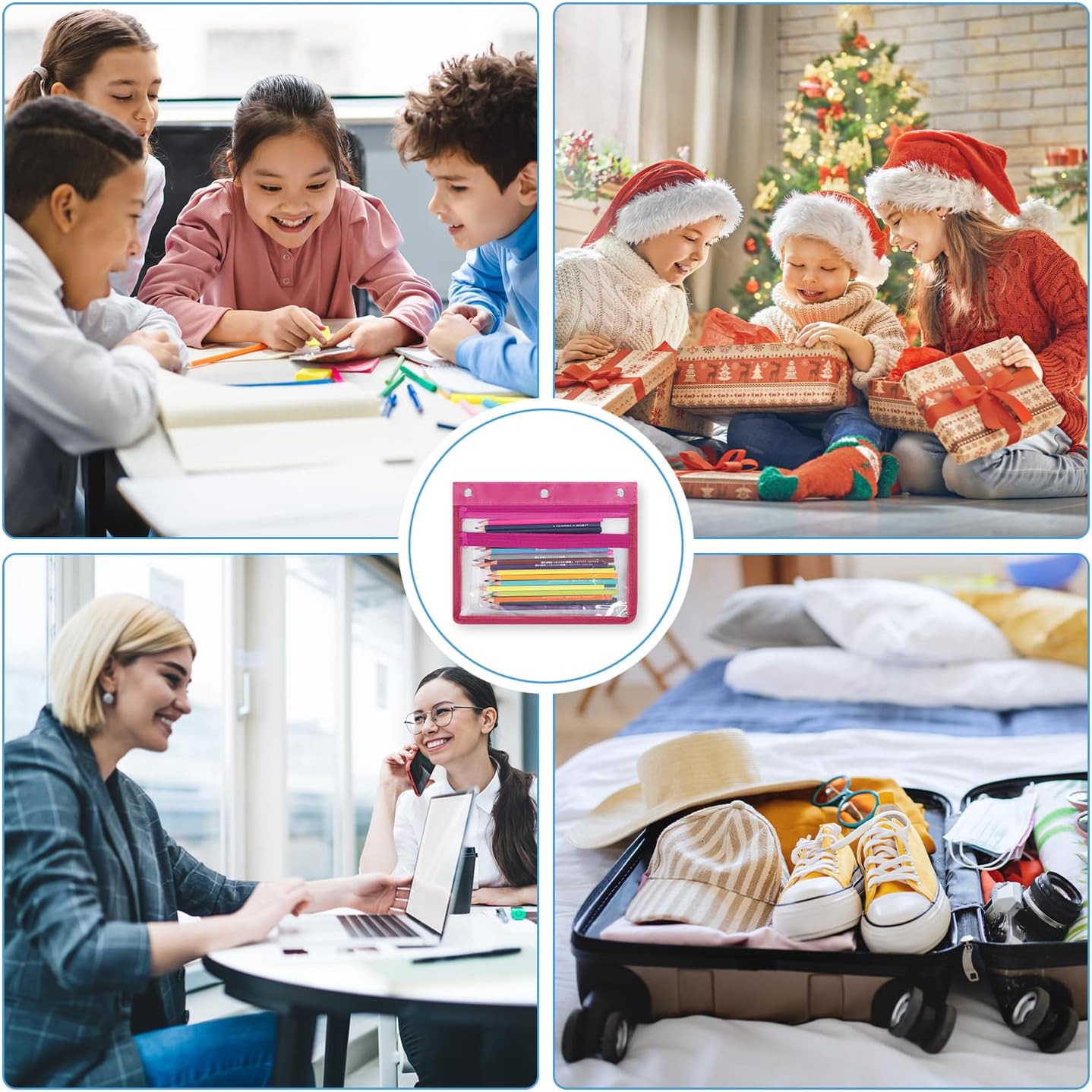 YoeeJob 6 Pack Zipper Pencil Pouches for 3 Ring Binder, 1.5 Inch Expandable with 2 Pockets and Clear Window for School and Office（Colorful） - Image 7