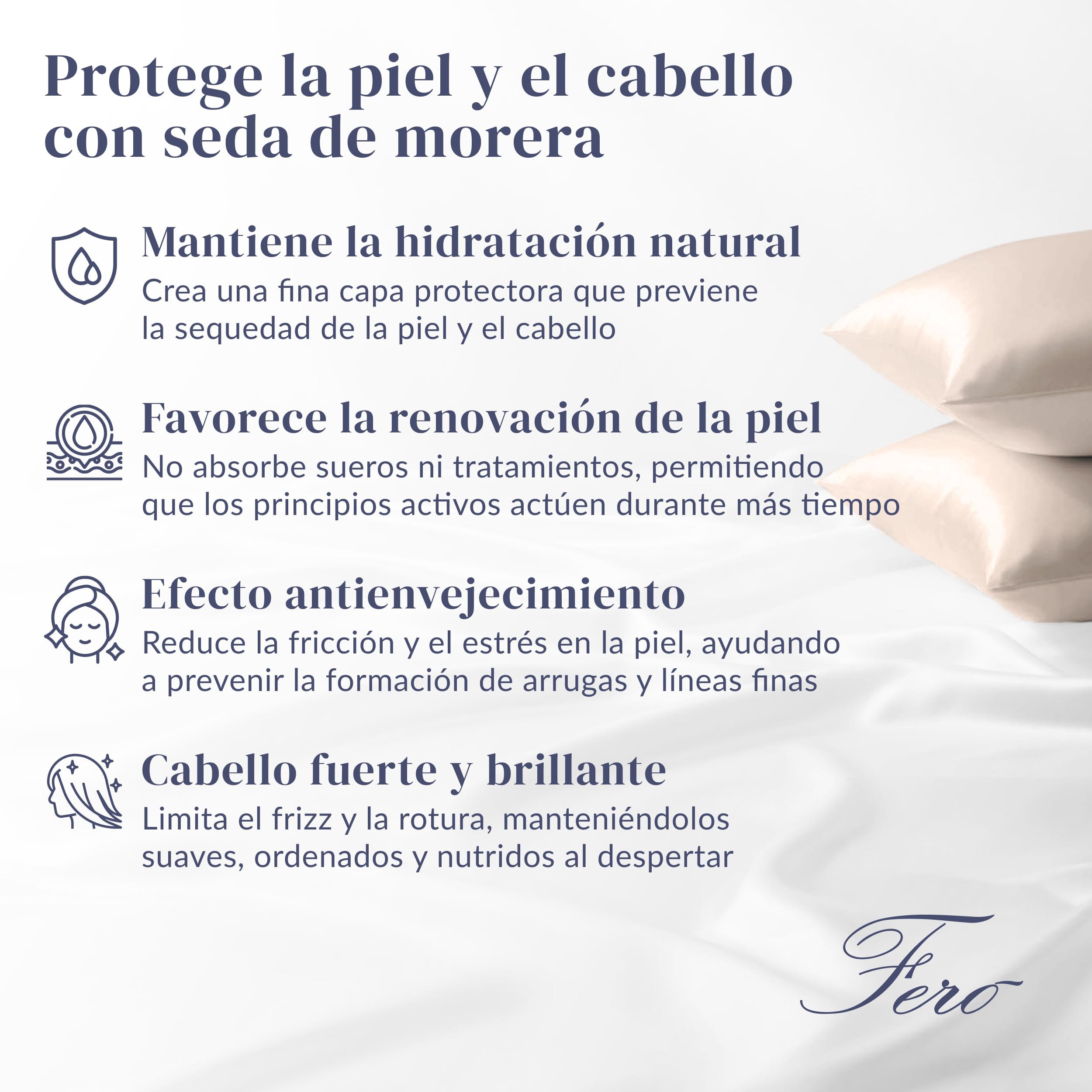 Funda de Almohada de Seda Ferò, 50 x 80 cm, 100% Seda Natural de Morera, 22 Momme, Grado 6A, Beige