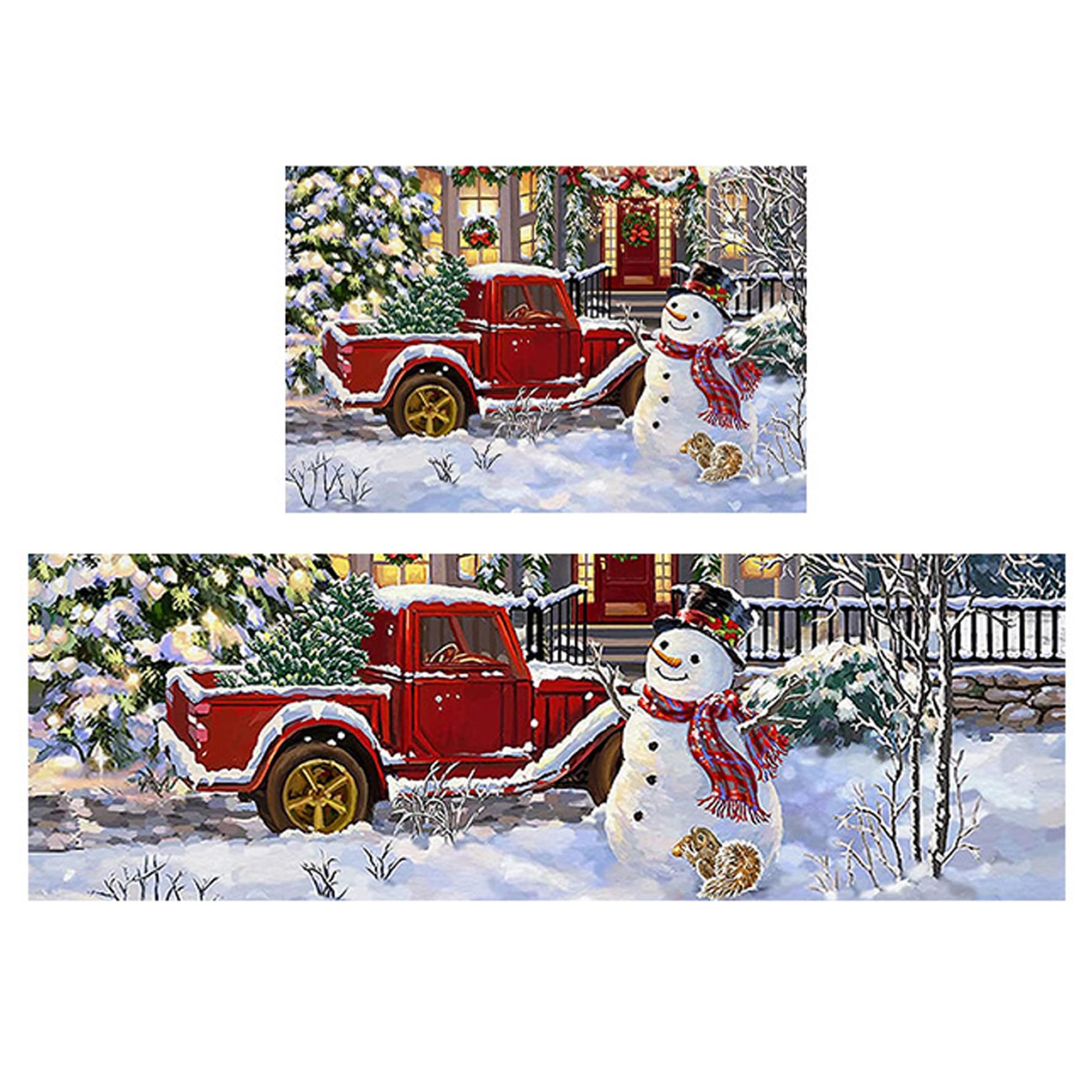 CNAFGBGG Alfombra de Cocina de Navidad de 2 esteras de Cocina de muñeco de Nieve de Invierno de Navidad 16x24 y 16x47 Absorbente y no Deslizante Merry Xmas Mat de decoración de la Cocina 2