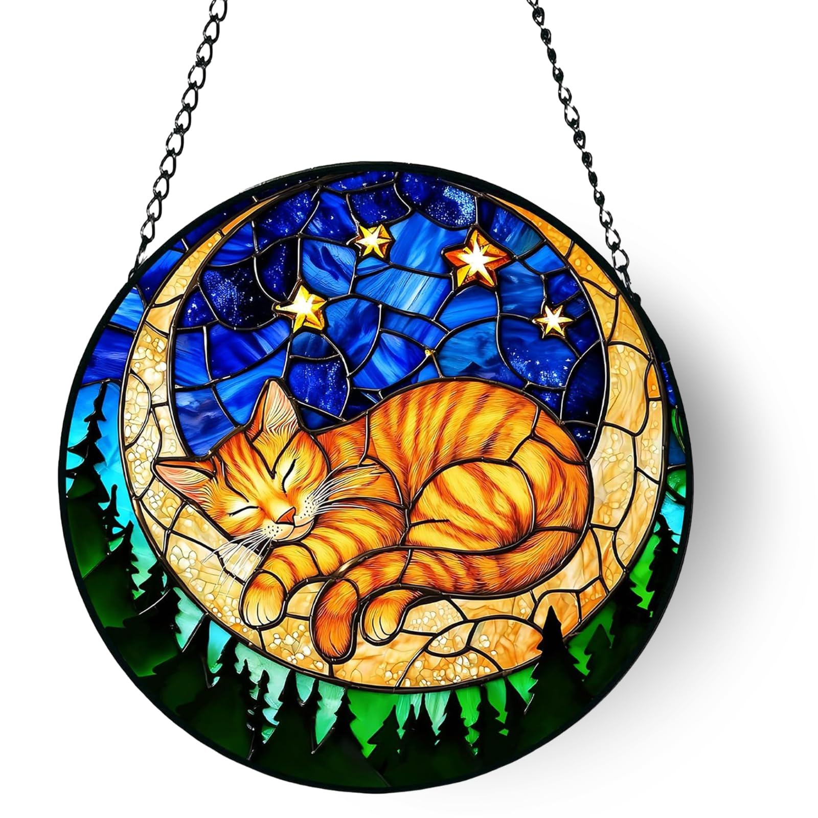 Sun Catchers for Windows, Stained Glass Suncatcher with Cat Ornaments for Cat Lovers, Glass Suncatcher for Home Decor, Dimensions 15 cm by 15 cm