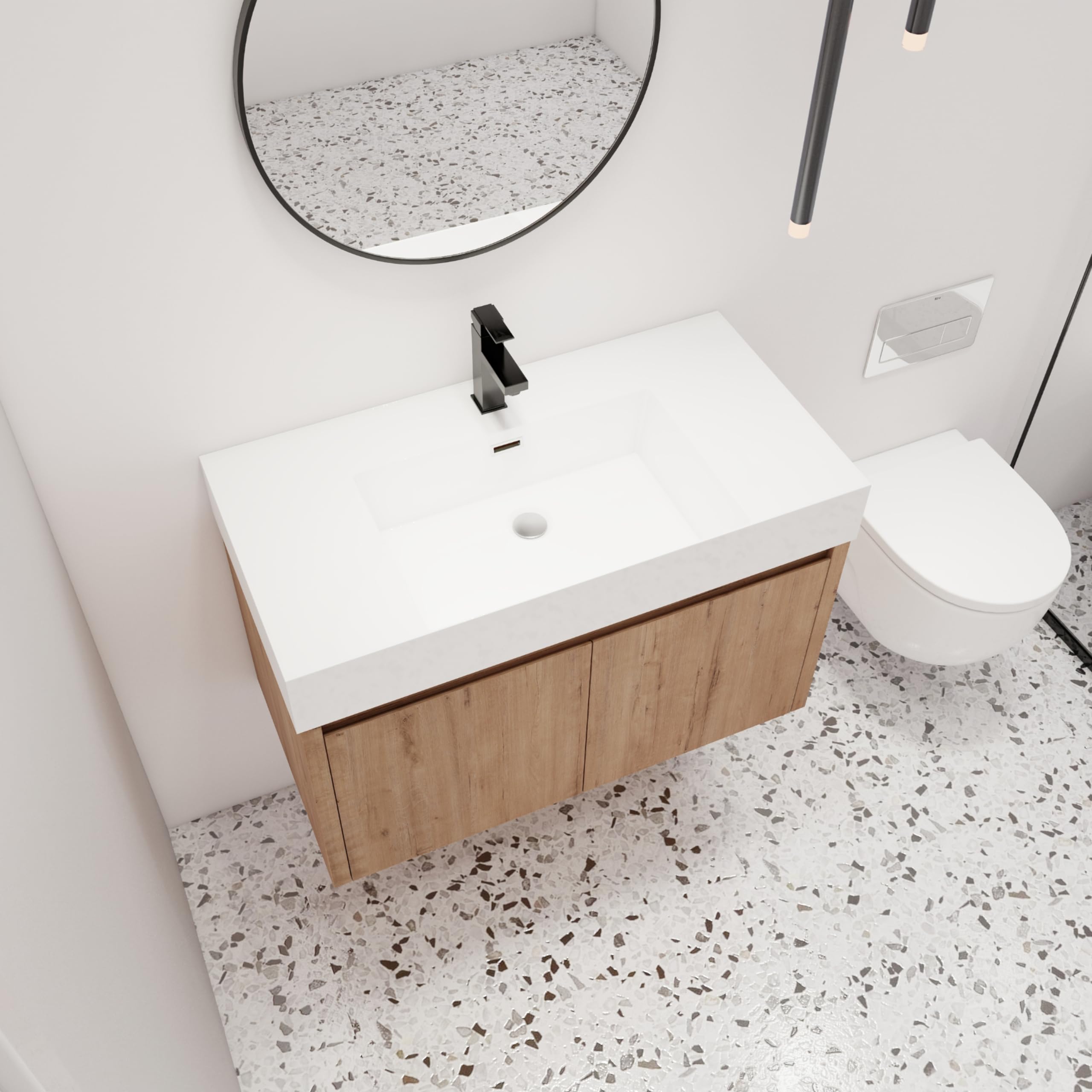 Malwee 36 Inch Floating Bathroom Vanity with Resin Sink