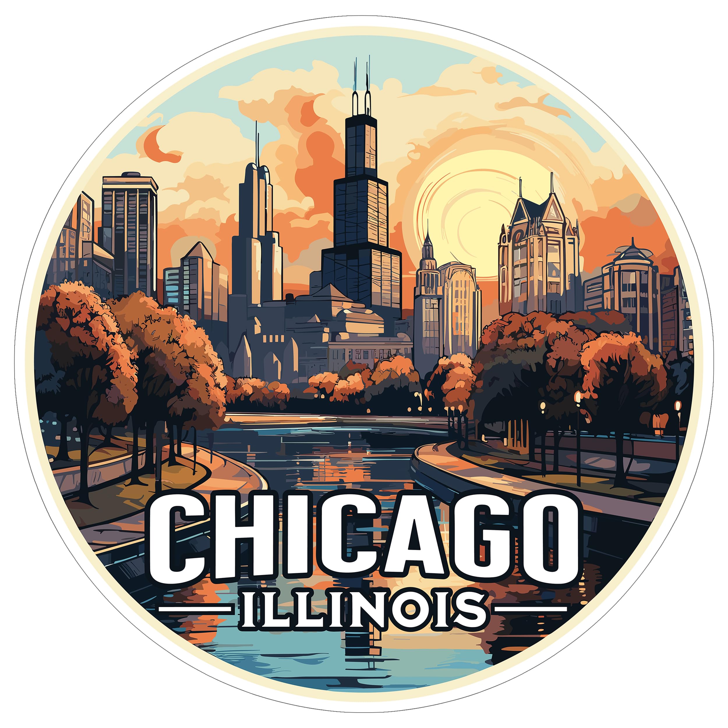 Chicago Illinois Sticker 4 Inch Travel Souvenir City Destination - Waterproof Vinyl Decal for Laptop Water Bottle Car Tumbler - Durable Aesthetic