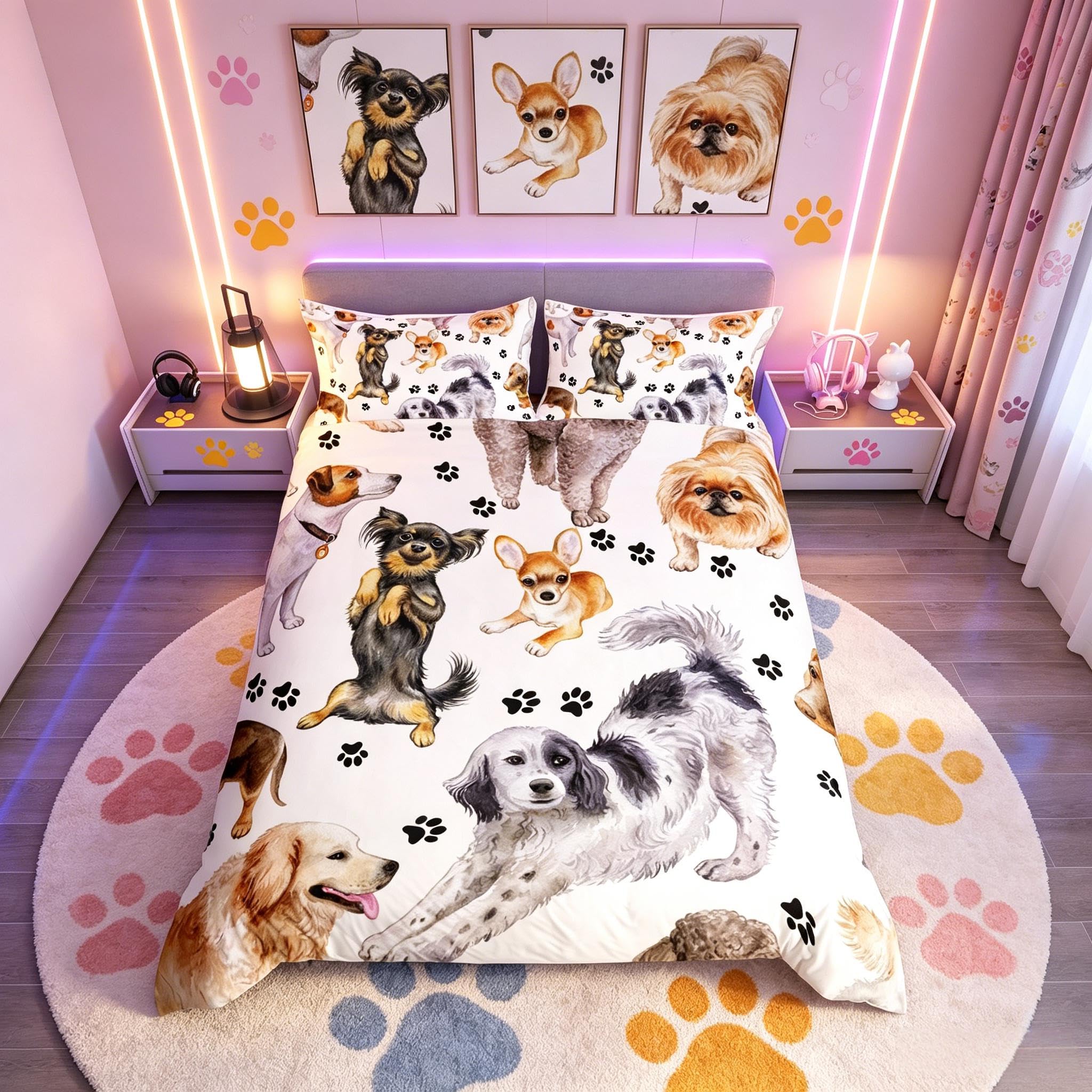 Loussiesd Puppy Dog Duvet Cover Set for Kids Boys Girls Lovely Dogs Print Bedding Set 3D Animal Pattern Comforter Cover Hypoallergenic Quilt Cover,Room Decor 2Pcs Bedding Junior/Cot Bed Size — image 1