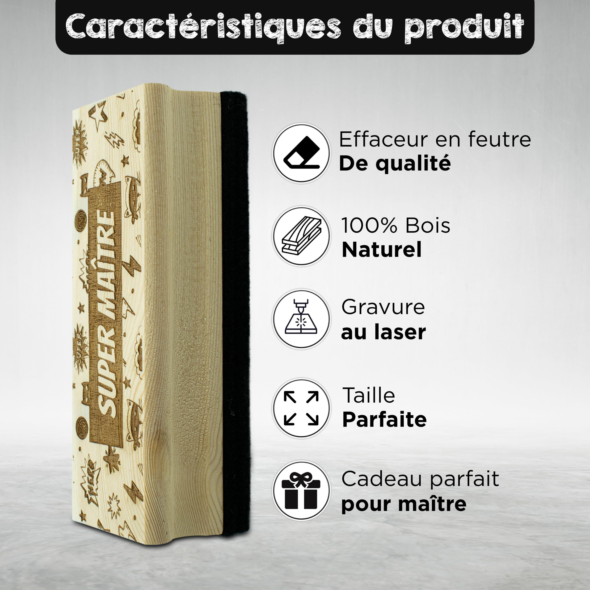 ERNESTINE - Brosse en bois pour tableau maître - cadeau maitre et maitresse - cadeaux professeur instituteur - personnalisable maître école - cadeau école et enfants - cadeaux remerciement scolaire
