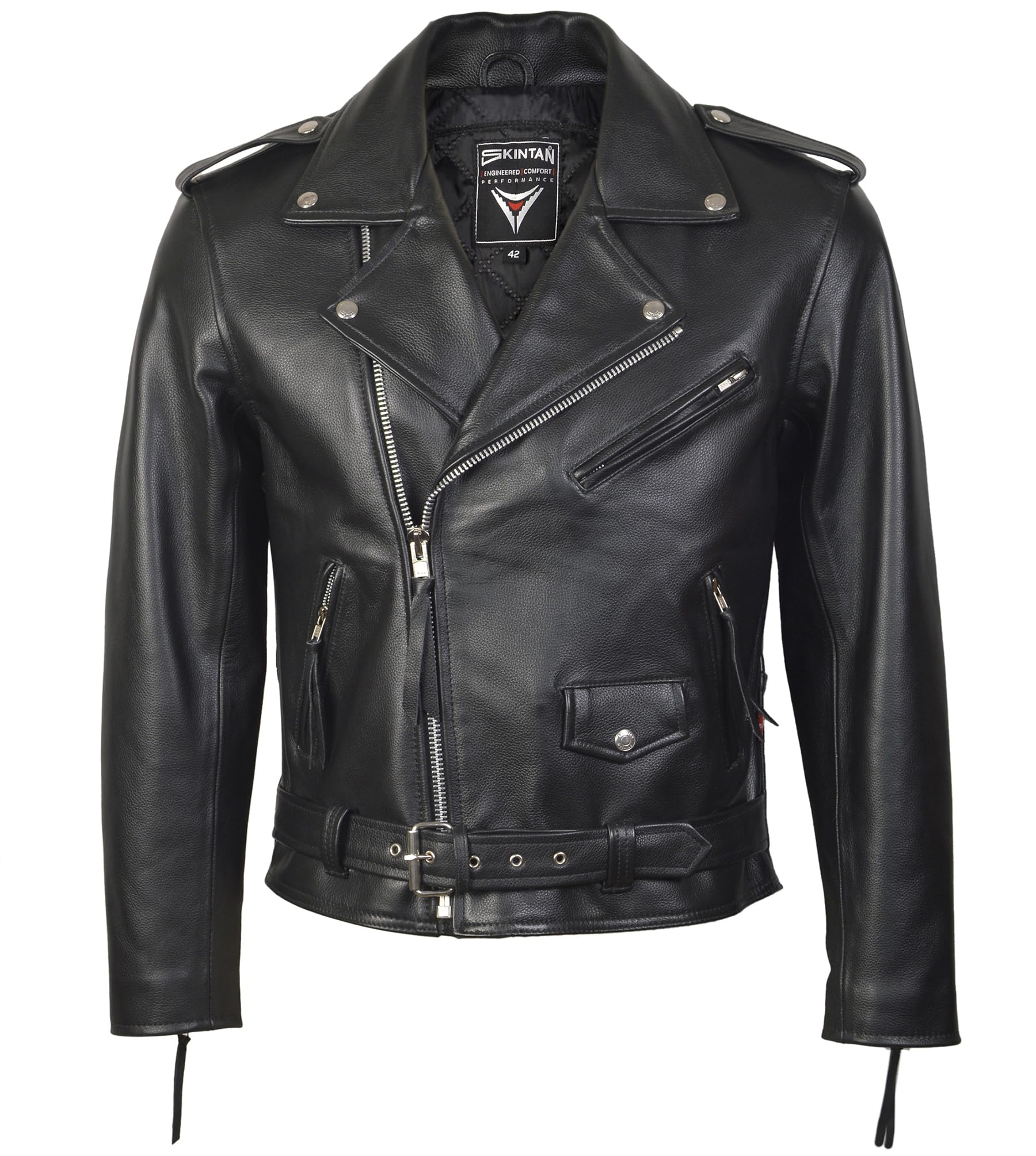 Skintan Mens Black Real 100% Genuine Leather Brando Motorcycle Biker Classic Motorbike Jacket M - 40