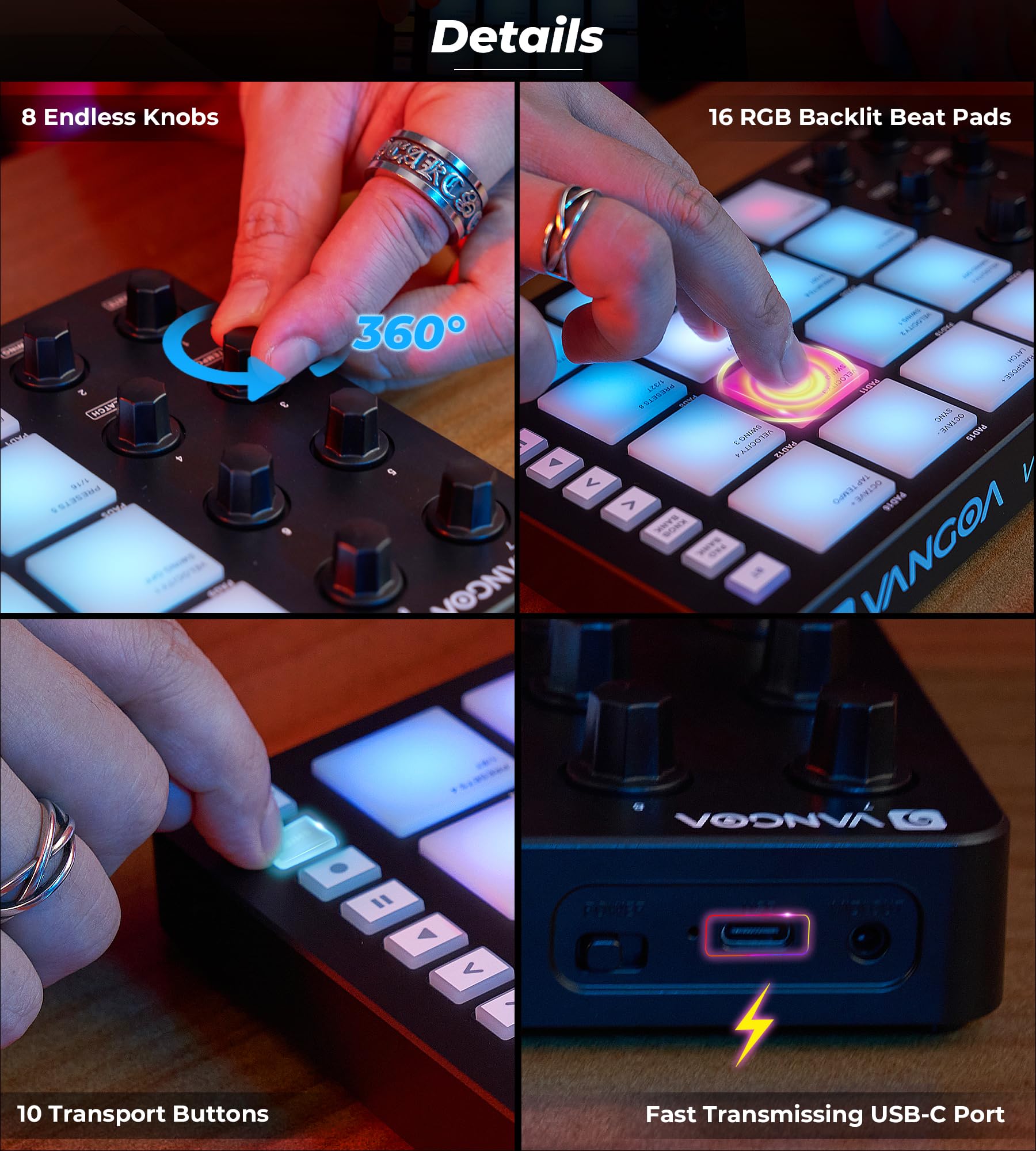 Amazon | Vangoa Beat Makerマシン RGBパッド16個付き ワイヤレスUSB