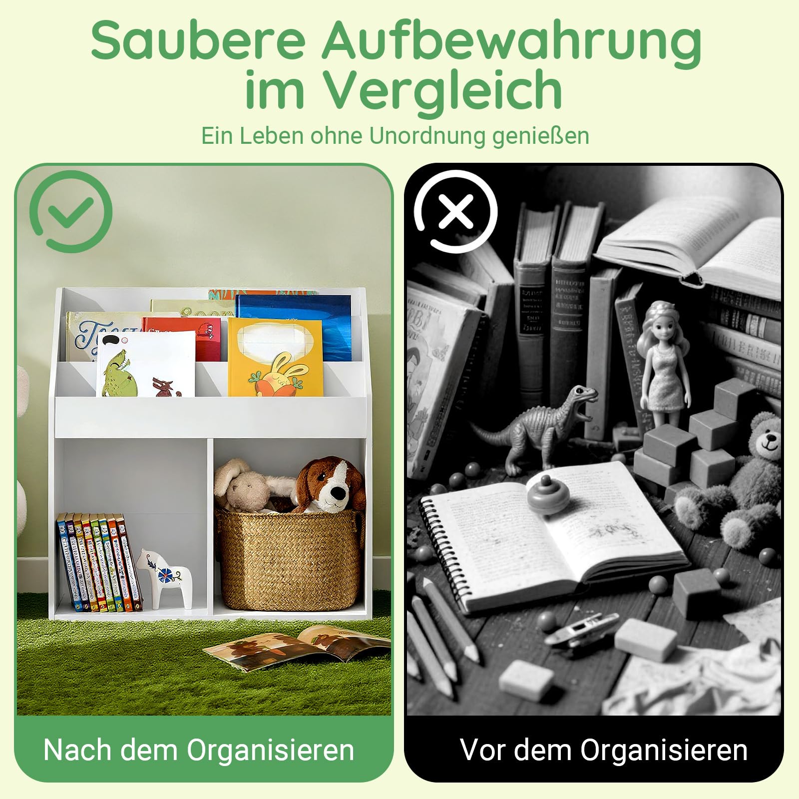 SoBuy Bücherregal Kinder Montessori mit 5 Fächern 68x68x30 cm Kinderzimmer | Kinderregal mit 3 Ablagefächern und 2 offenen Fächern, Bücherregal Kinderzimmer mit Spielzeug Aufbewahrung, Weiß, KMB01-II-W