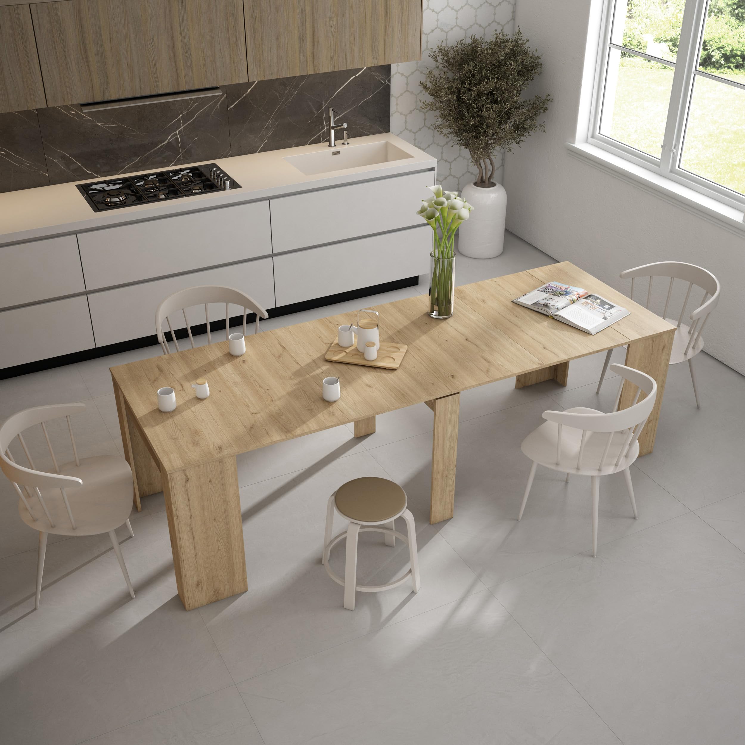 Skraut Home | Mesa Consola Extensible | Mesa Comedor Plegable | 260 | para 12 comensales | Comedor y Cocina | Estilo Moderno | Roble