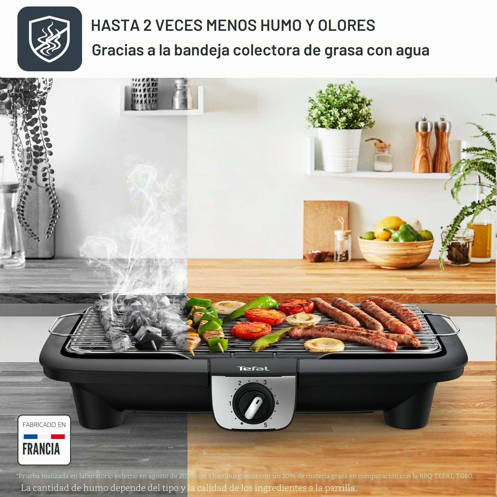 Tefal EasyGrill XXL Barbacoa eléctrica con pies, amplia superficie de cocción, 2500 W, termostato ajustable, cocina simultánea, uso interior y exterior, cortavientos BG921812