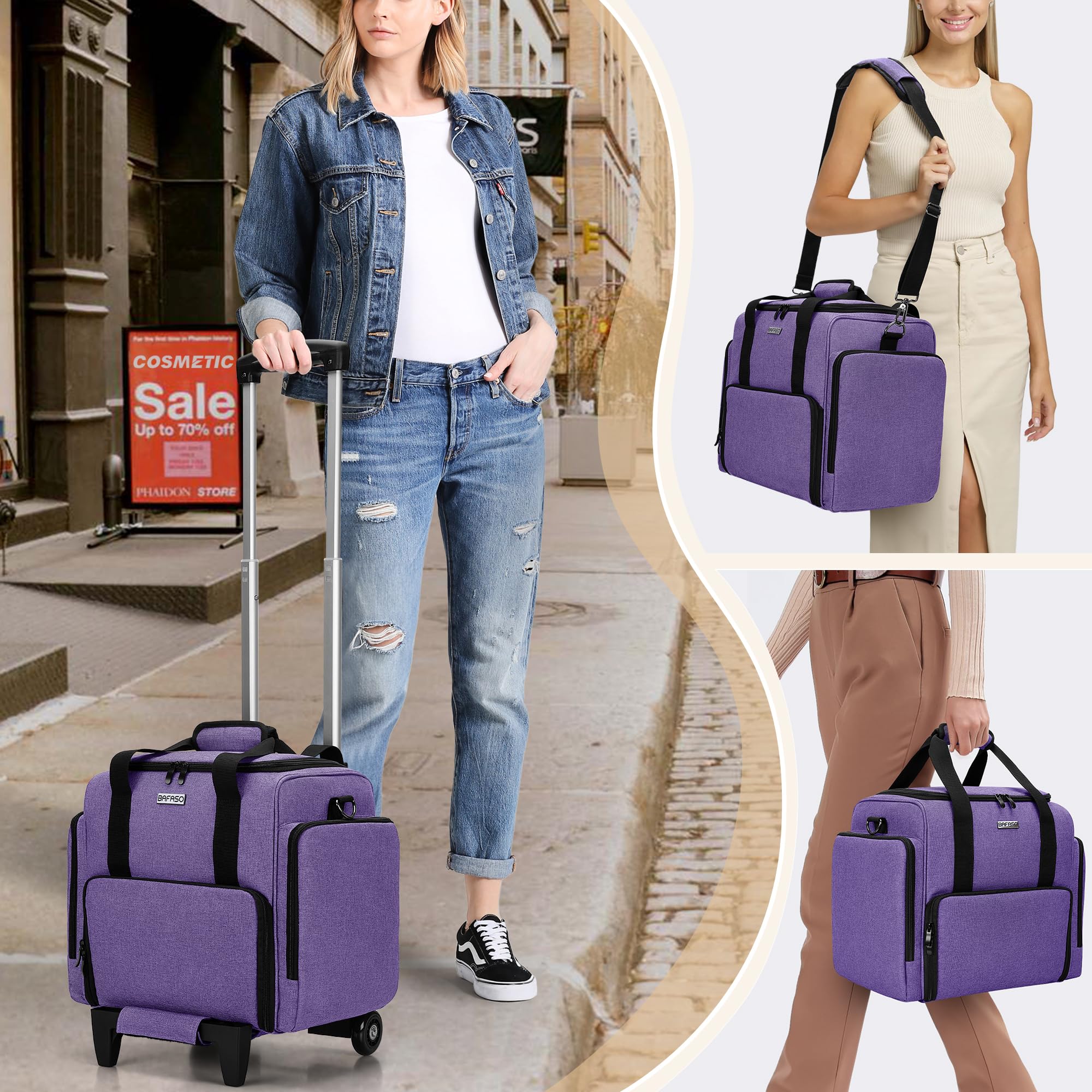 BAFASO Kosmetikkoffer Trolley, Make up Koffer Groß, Schminkkoffer Damen mit Rollen, Abnehmbar Kosmetikkoffer Trolley für Make up, Lila