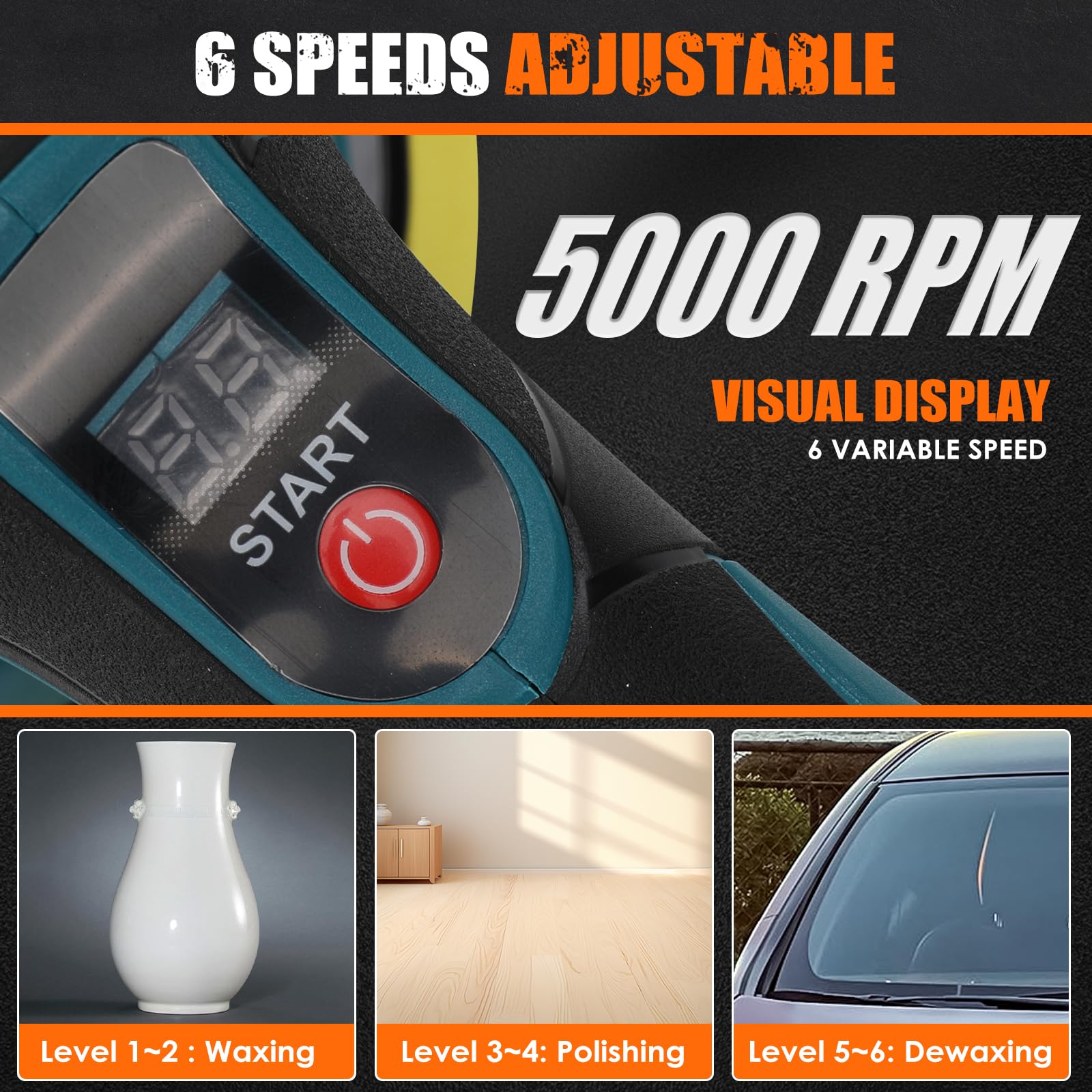 Pulidora Coche compatible con Makita de 18V batería, 8 Velocidad Variable, Pulidora Inalambrica con 12 accesorios, para Encerar y Eliminar Arañazos del Coche (sin batería ni cargador)