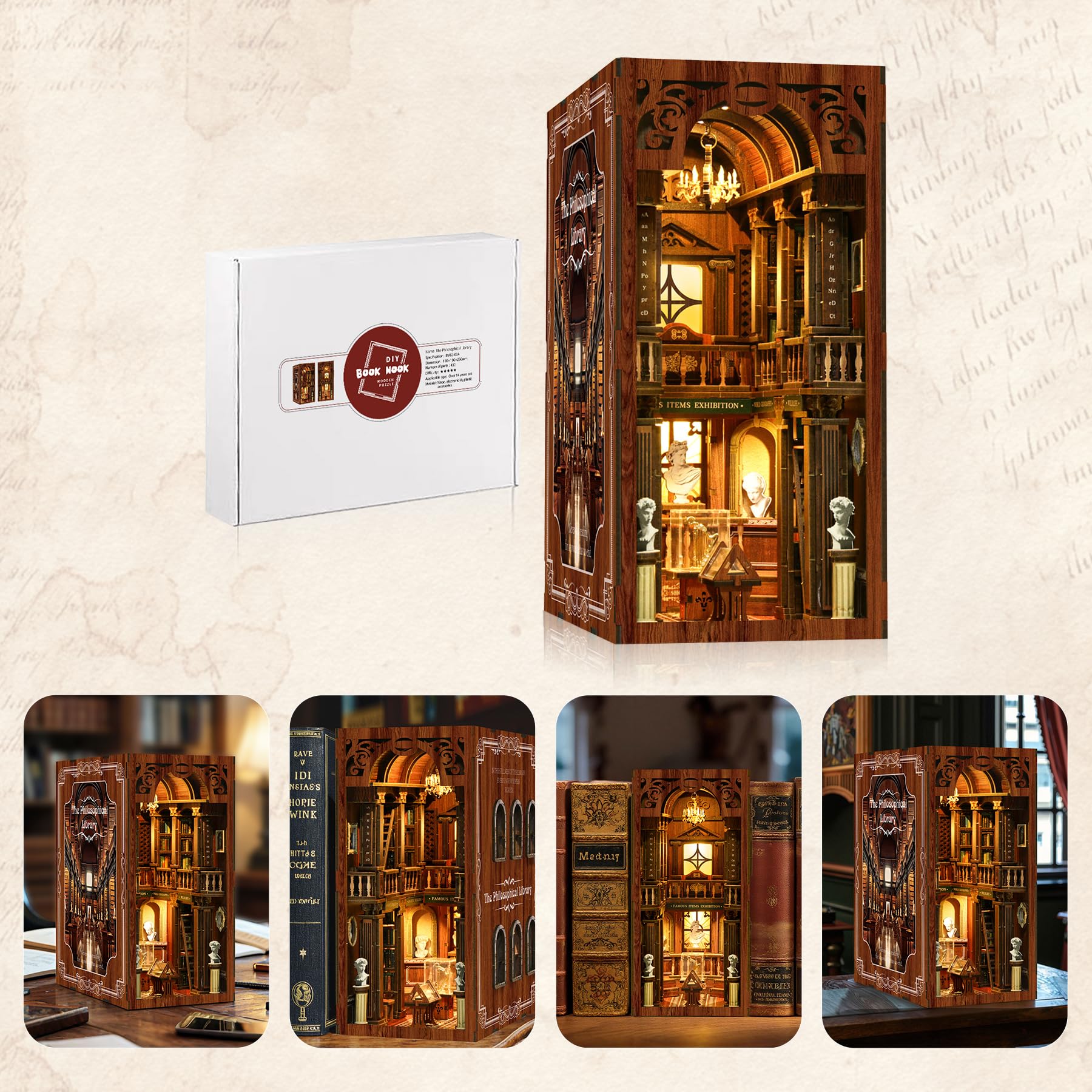 LUMYCE Kit Book Nook DIY per Adulti Casa in Miniatura con Luci LED da Montare, Modellismo 3D Creativo per Decorare Librerie - Regalo Originale per Appassionati di Fai da Te