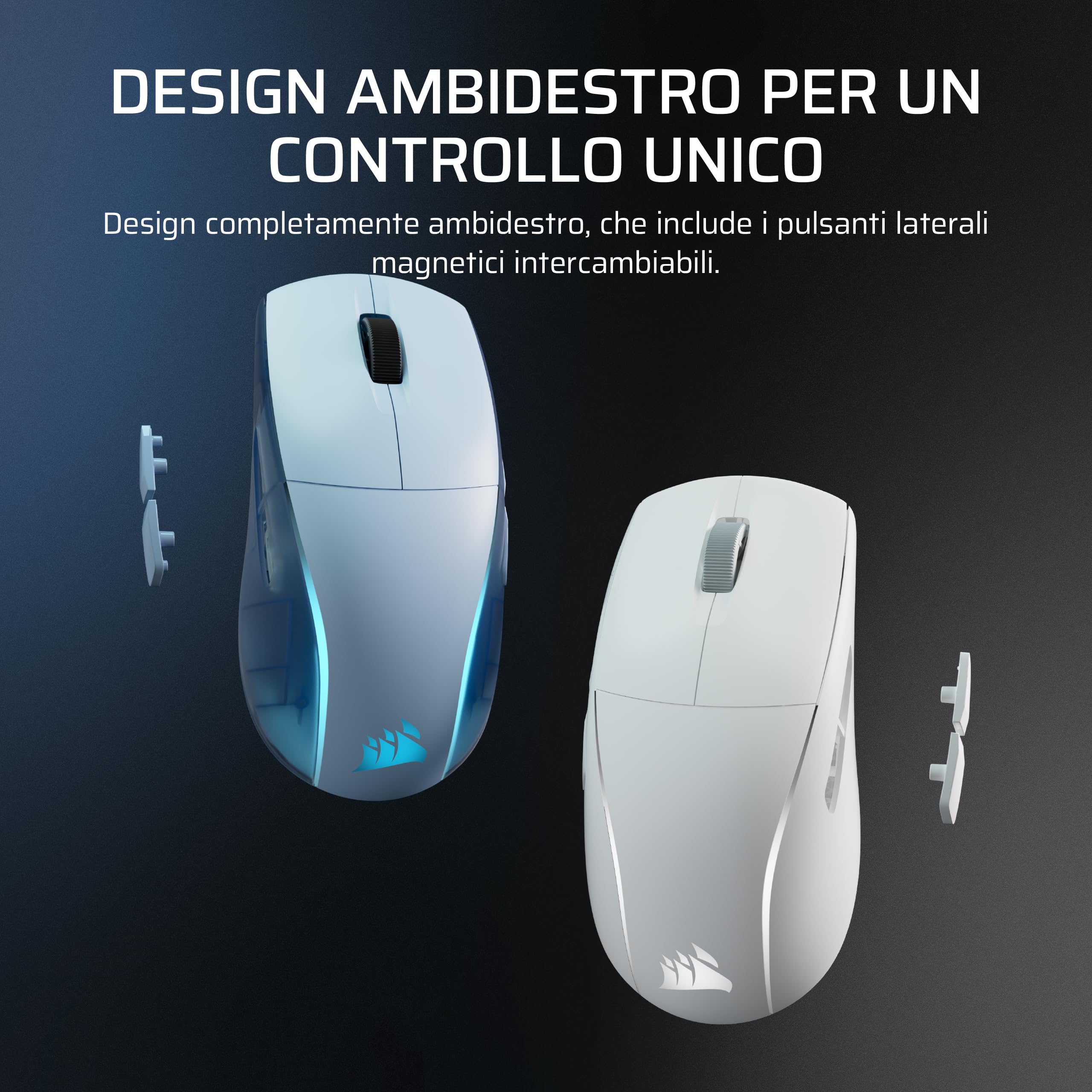 Corsair M75 WIRELESS RGB Mouse Gioco FPS Leggero Ambidestro – Bianco Brina | 26.000 DPI, Pulsanti Laterali Intercambiabili, 105 h Batteria, Mac, iPad, PC