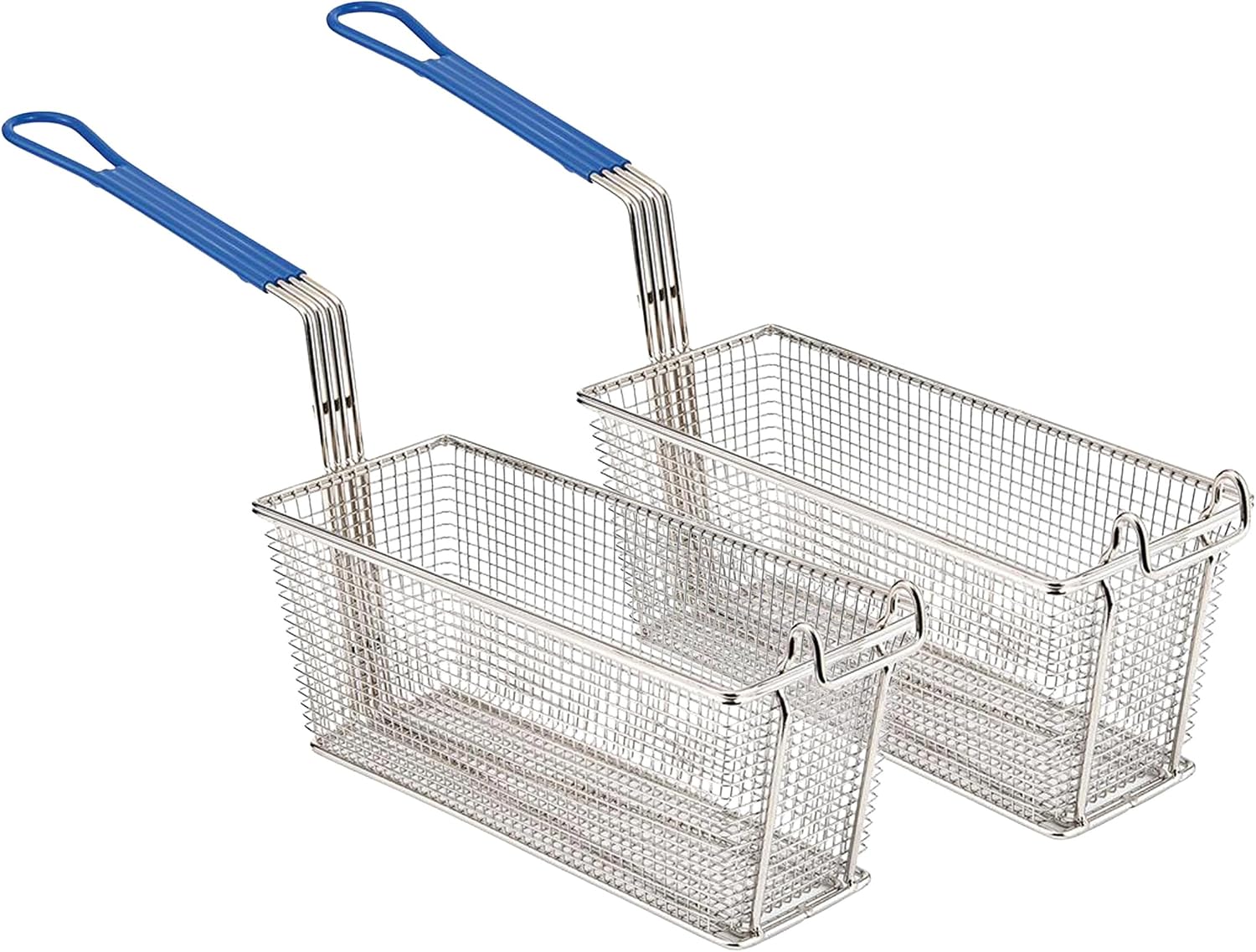Commercial Deep Fryer Basket |13" x 5-5/8" x 5-11-16" |Blue Plastic Coated Handle |Replacement Fry Basket for Restaurants| 2-Pack