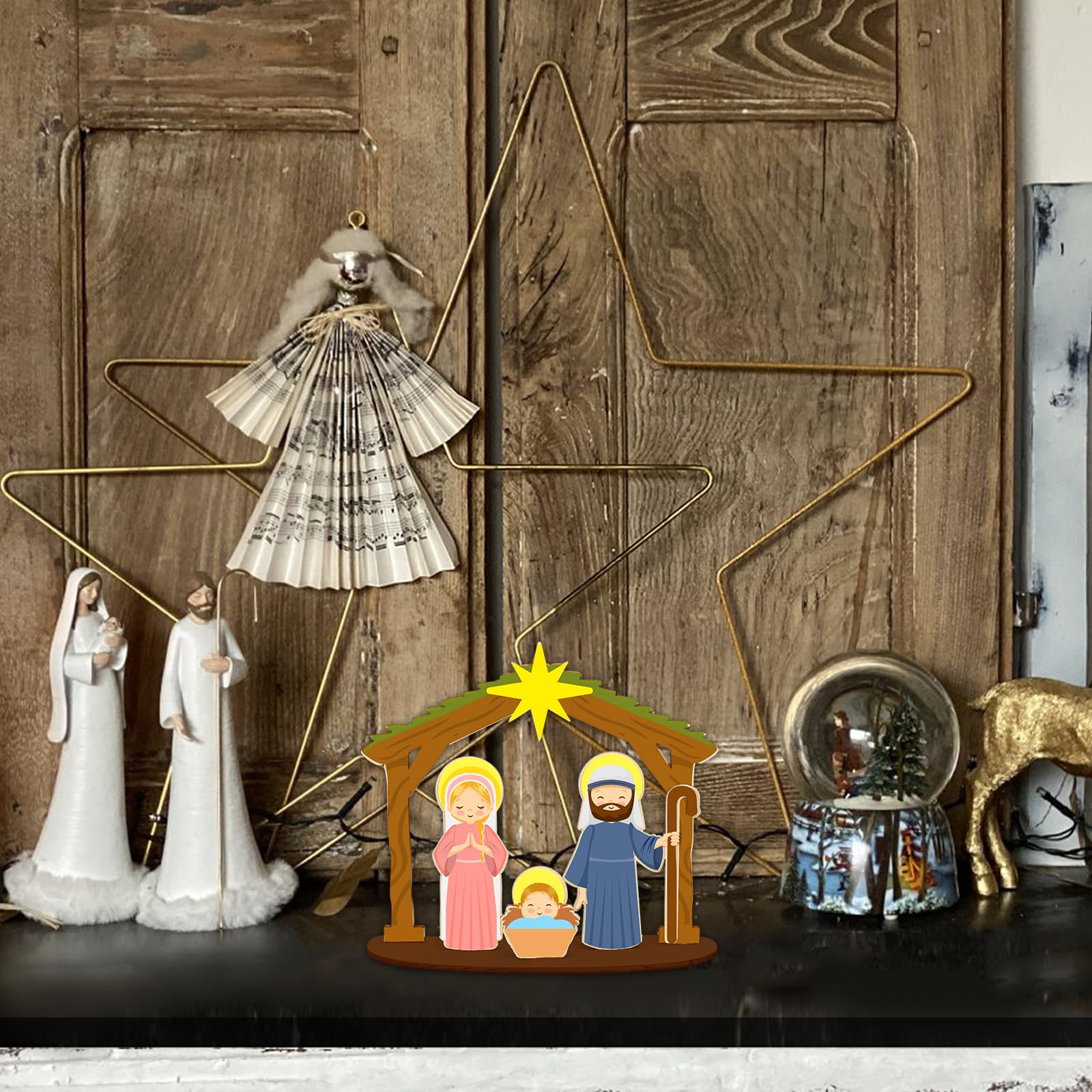 MONCAP 12pz Addobbi Natalizi Gesù Nascita Craft 13.3x3.4x11.6cm Nascita Ornamenti in LegnoDecorazione Natalizia Presepe NascitaDecorazioni Natale Legno-per Addobbi Natale Epifania