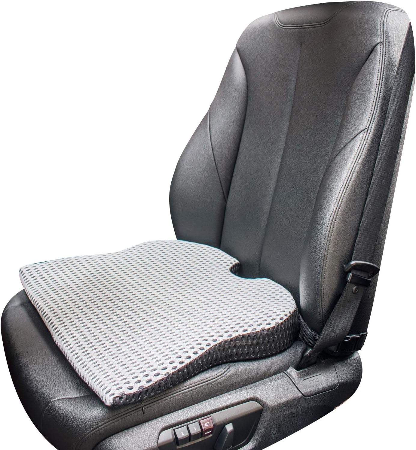 Dreamer Car Seat Cushion for Car Front Seat to Improve Driving View for Short People - Fast Rebound Memory Foam Wedge Shape Seat Cushion for Office Chair to Promote Healthy Sitting Posture (White)