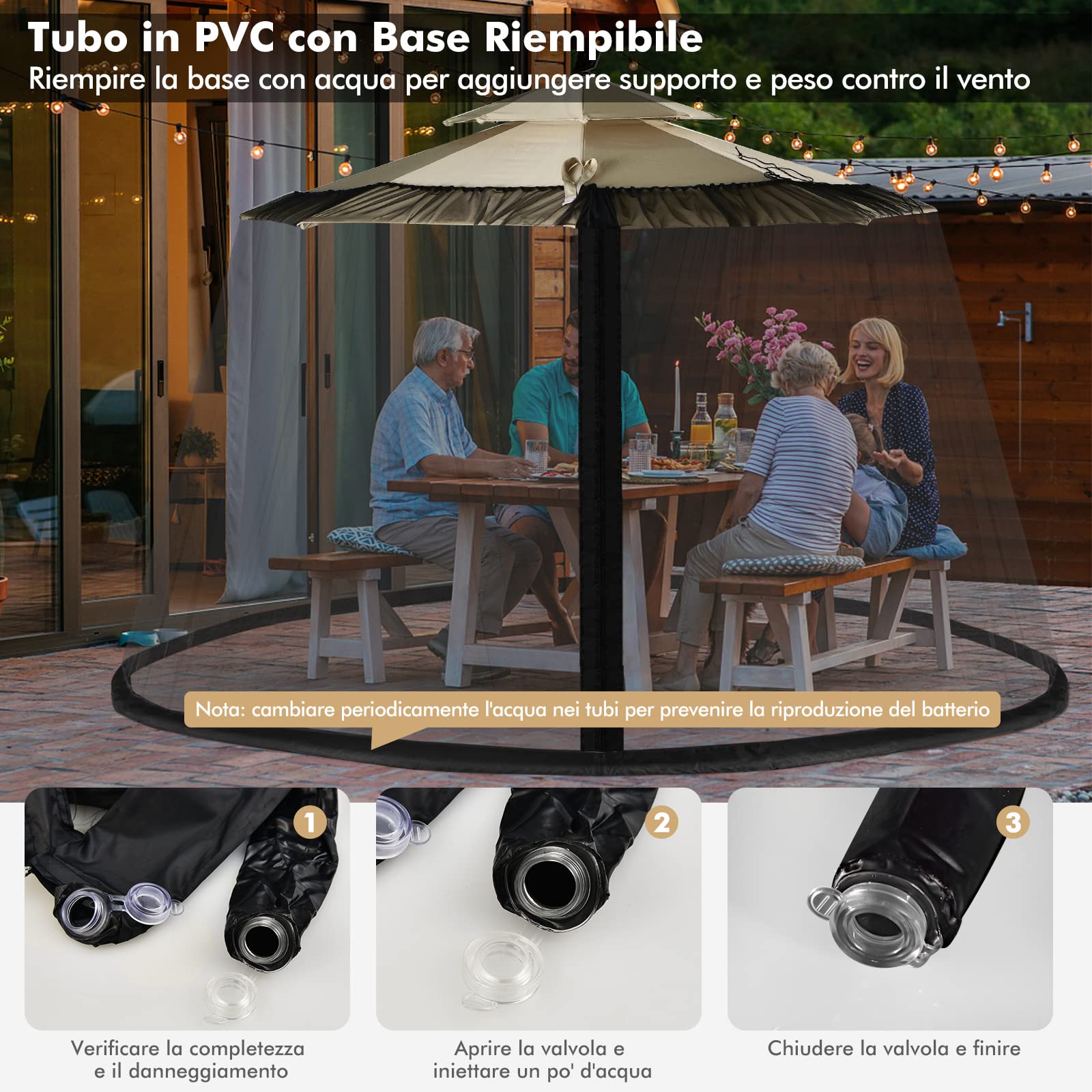 COSTWAY Zanzariera per Ombrellone da Esterno, Zanzariera Regolabile da Patio con 2 Porte a Doppia Cerniera, Rete per Copertura Ombrellone, 12,5 x 2,3 m