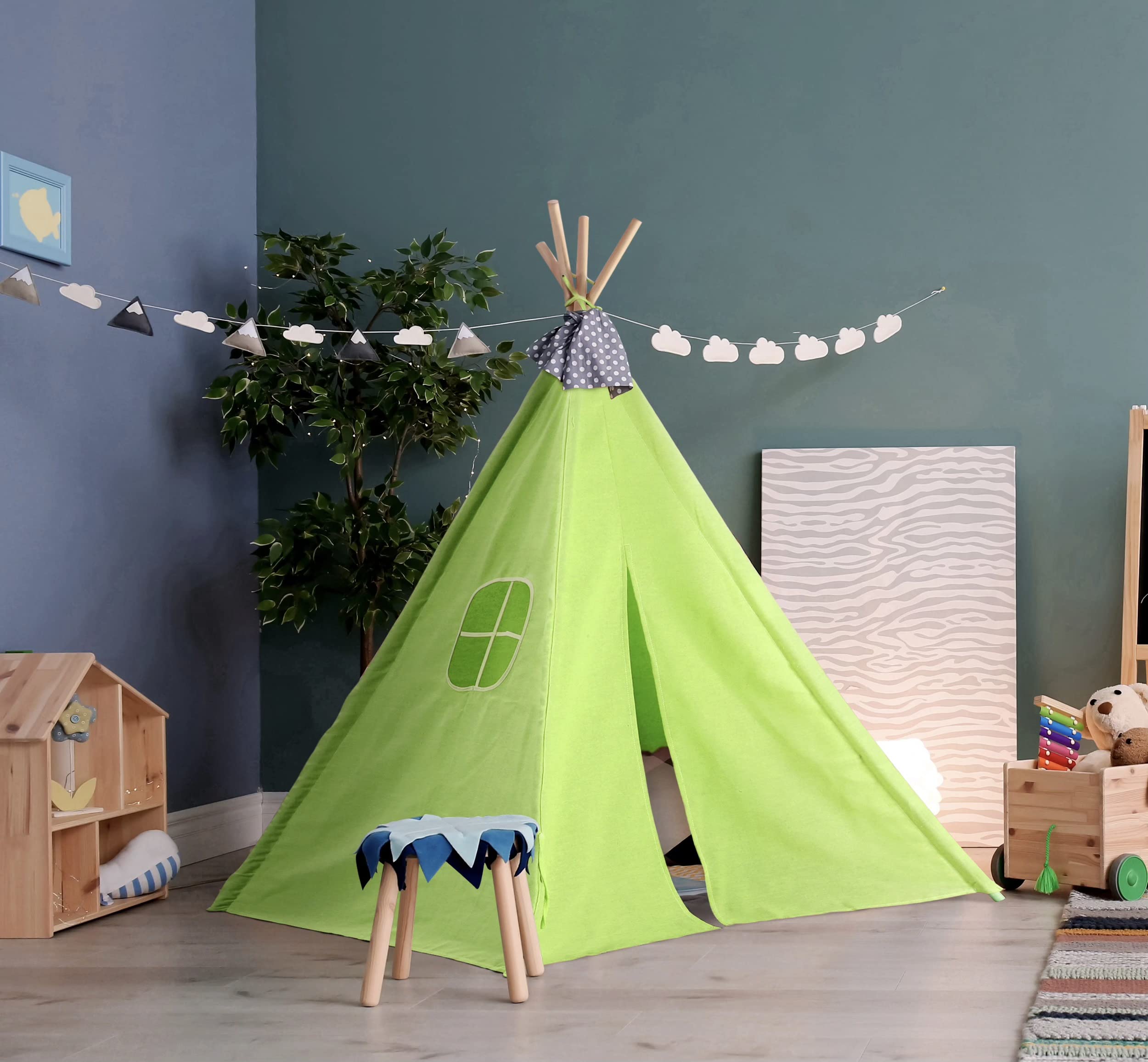 Photo 1 of *SEE NOTES* Green Teepee Tent for Kids - Cotton Canvas 
