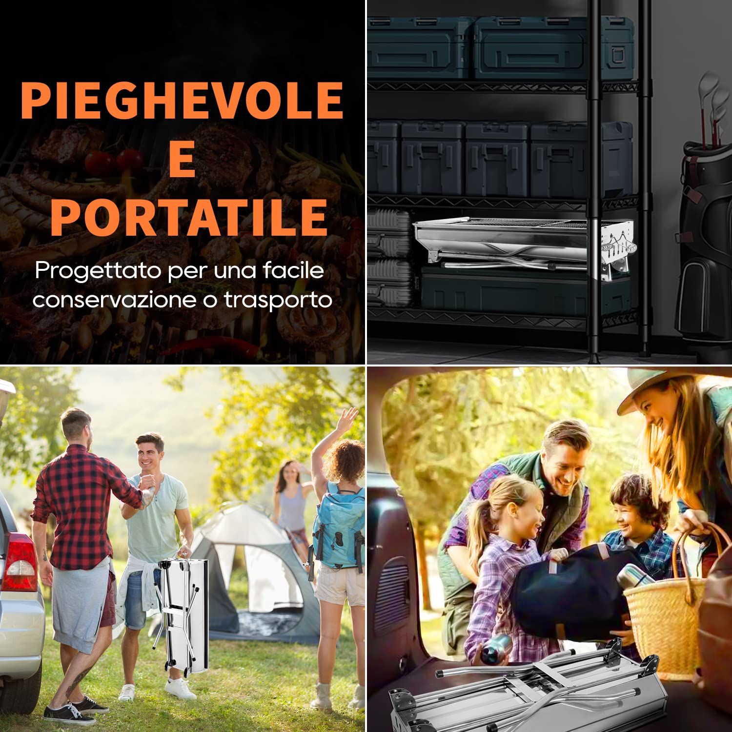 Barbecue a Carbone Portatile Barbecue Grill Pieghevole in Acciaio Inossidabile Barbecue a Carbonella per 5-10 Persone (110*33.5*71.5 CM)
