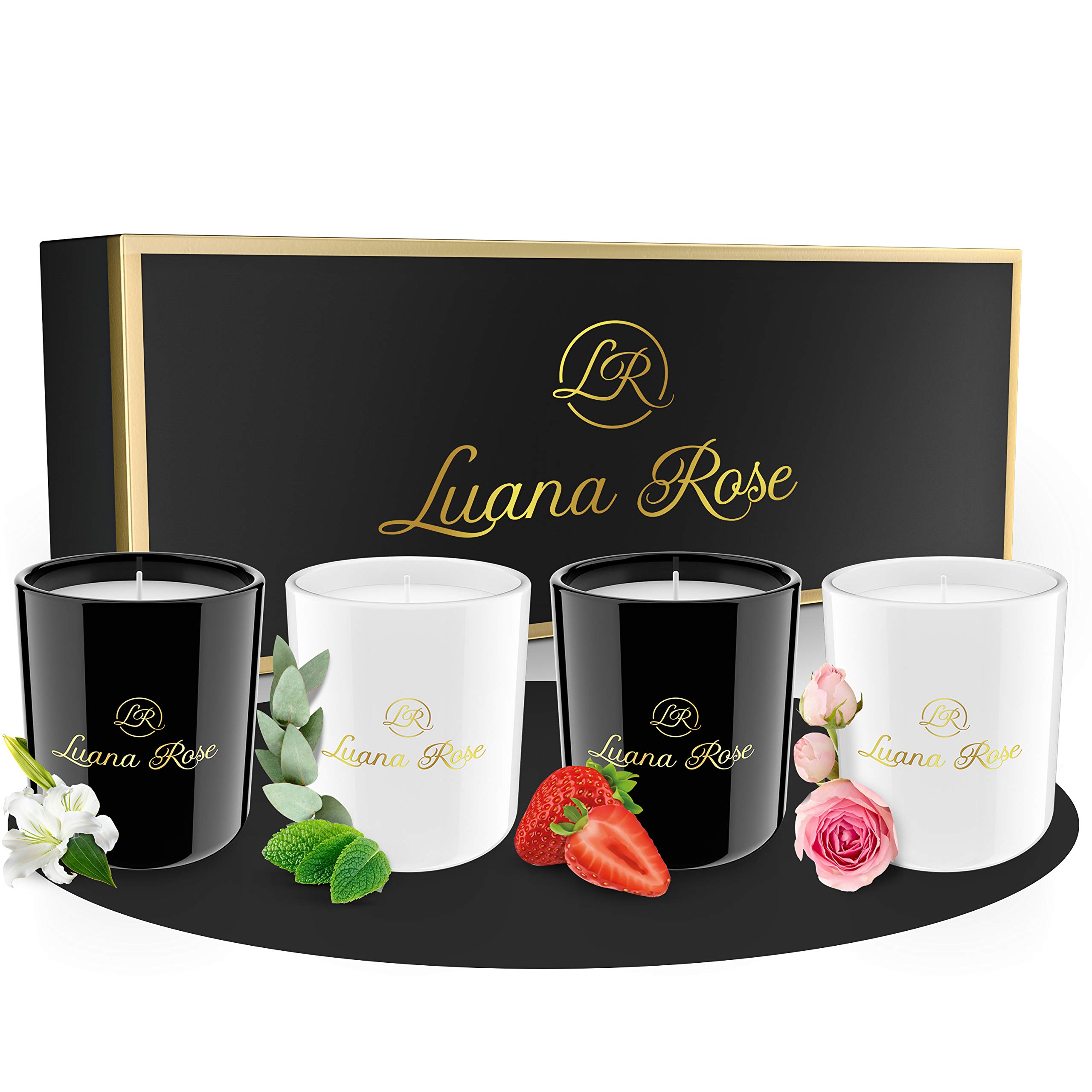 Luana Rose Duftkerzen Geschenkset – Duftkerzen im Glas mit Deckel (4x 70 g)